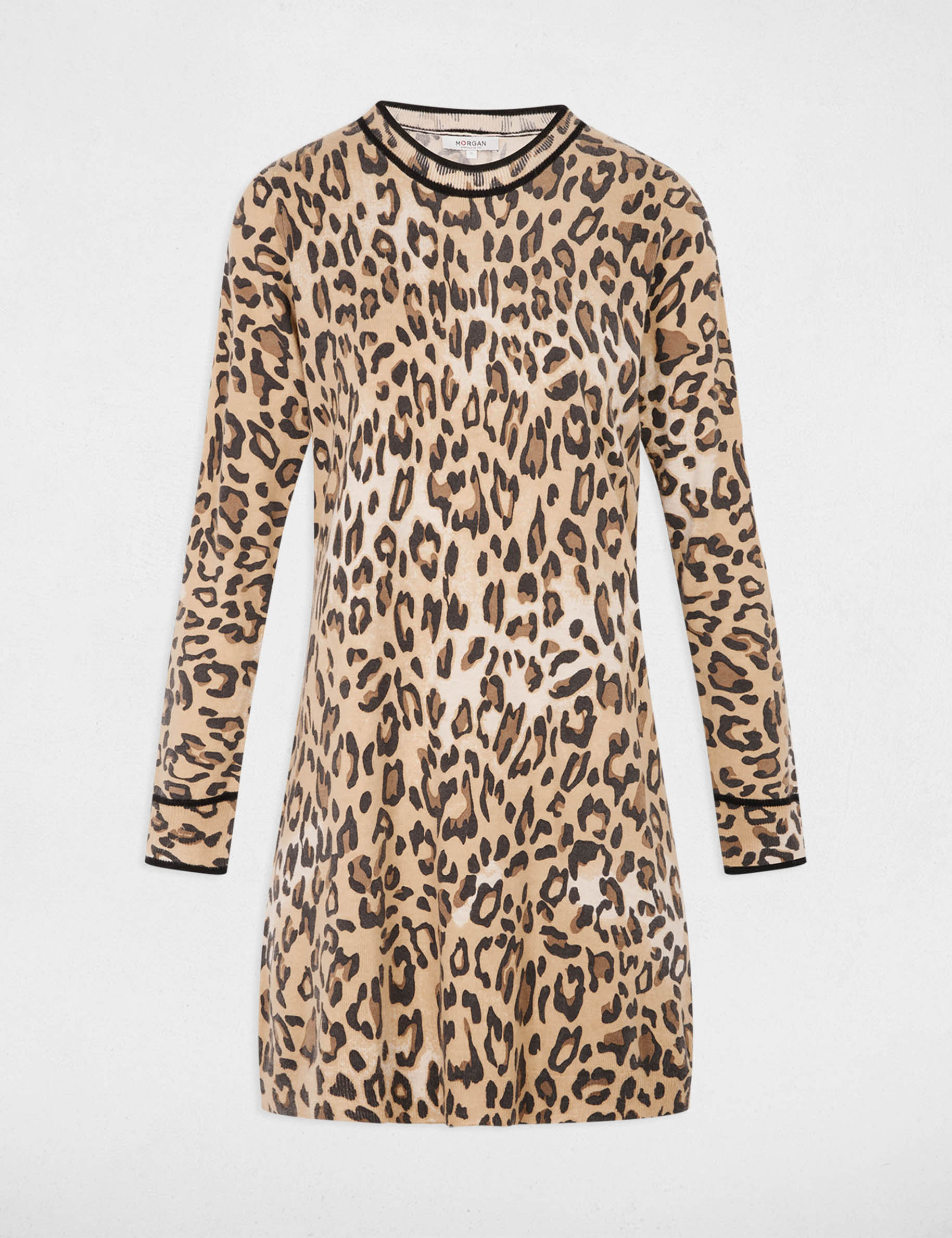 Vestido de punto estampado animal beige mujer
