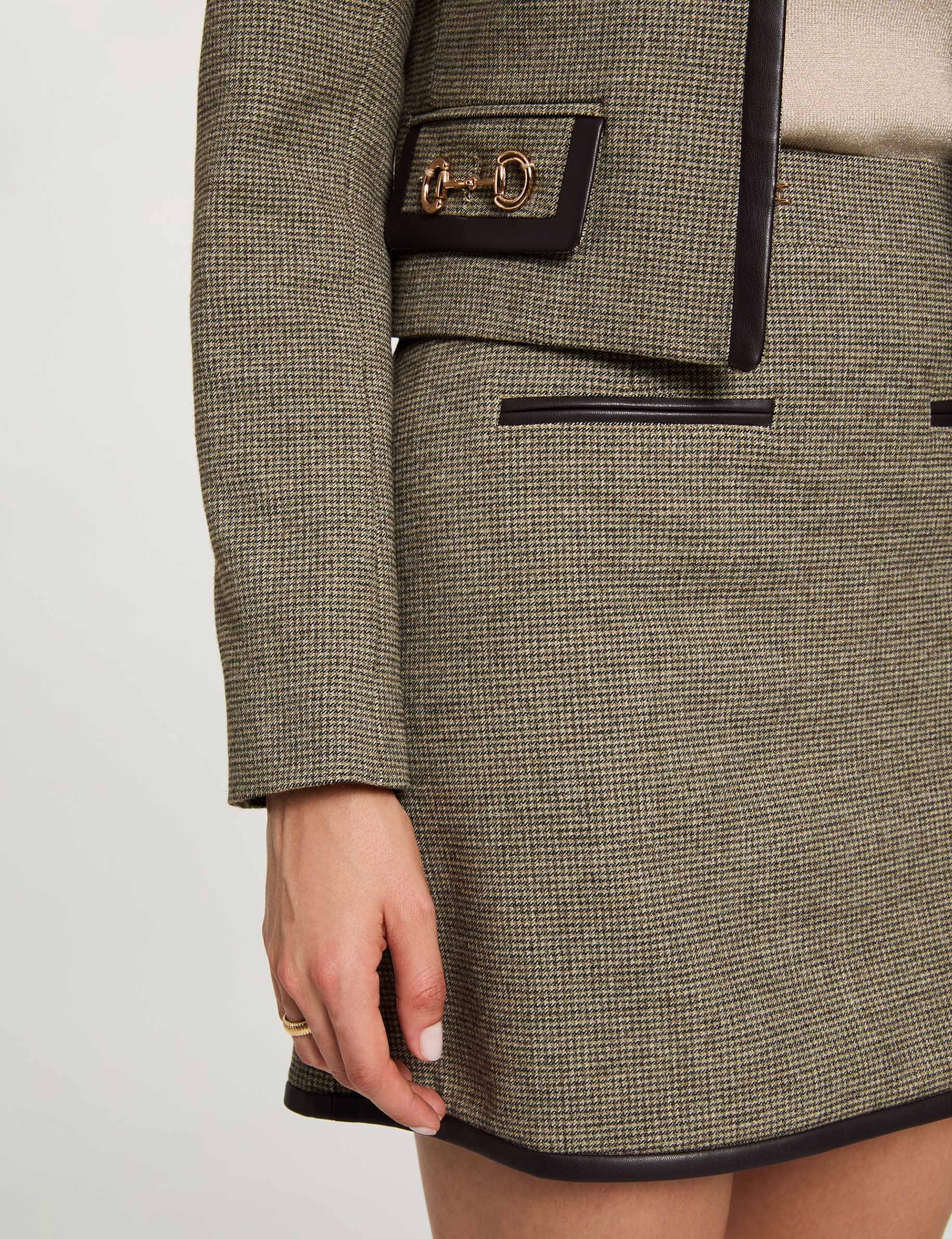 Falda de tweed de tiro alto verde caqui mujer
