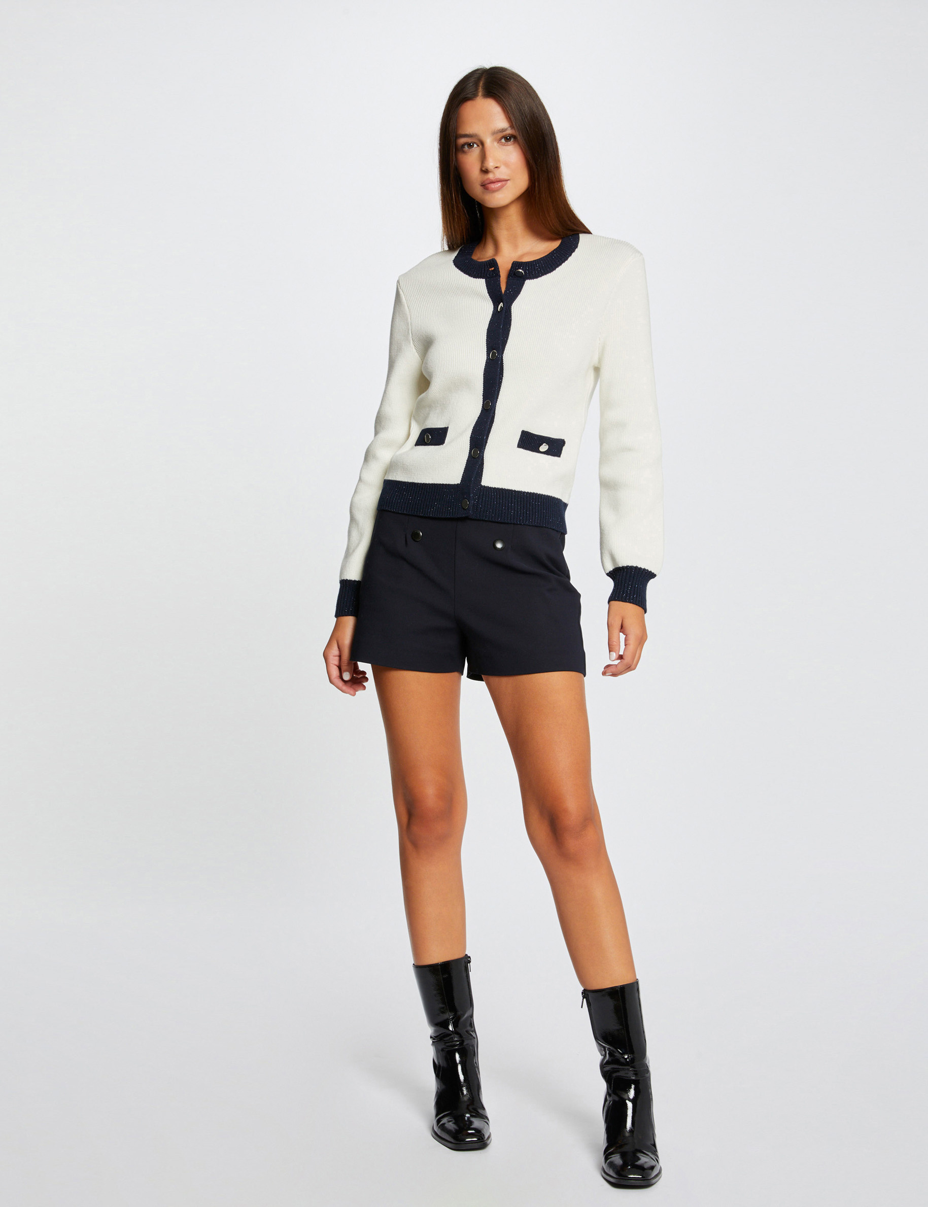 cardigan manga larga con cuello redondo marfil mujer Cárdigan manga larga con cuello redondo marfil mujer