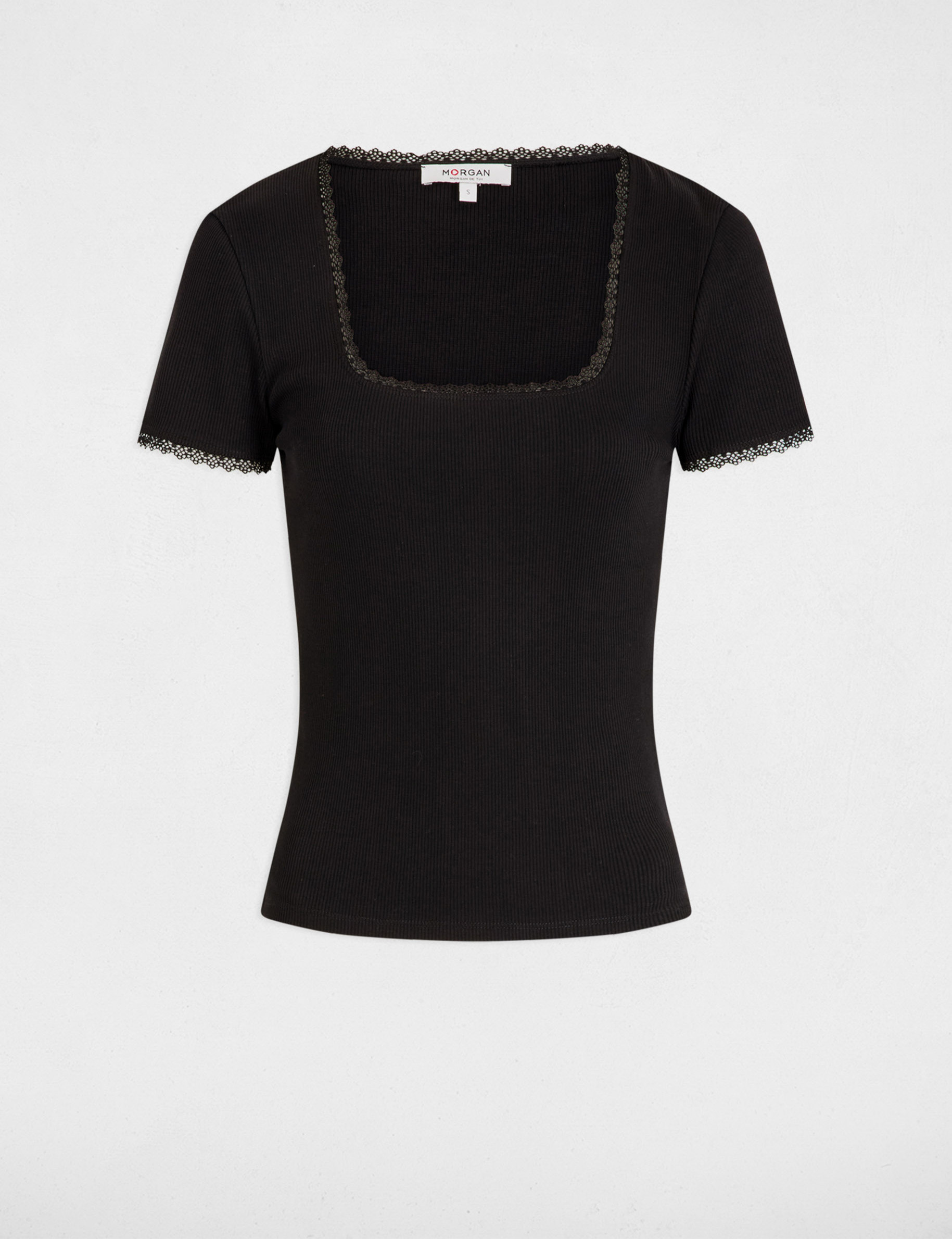 camiseta acanalada manga corta negro mujer Camiseta acanalada manga corta negro mujer