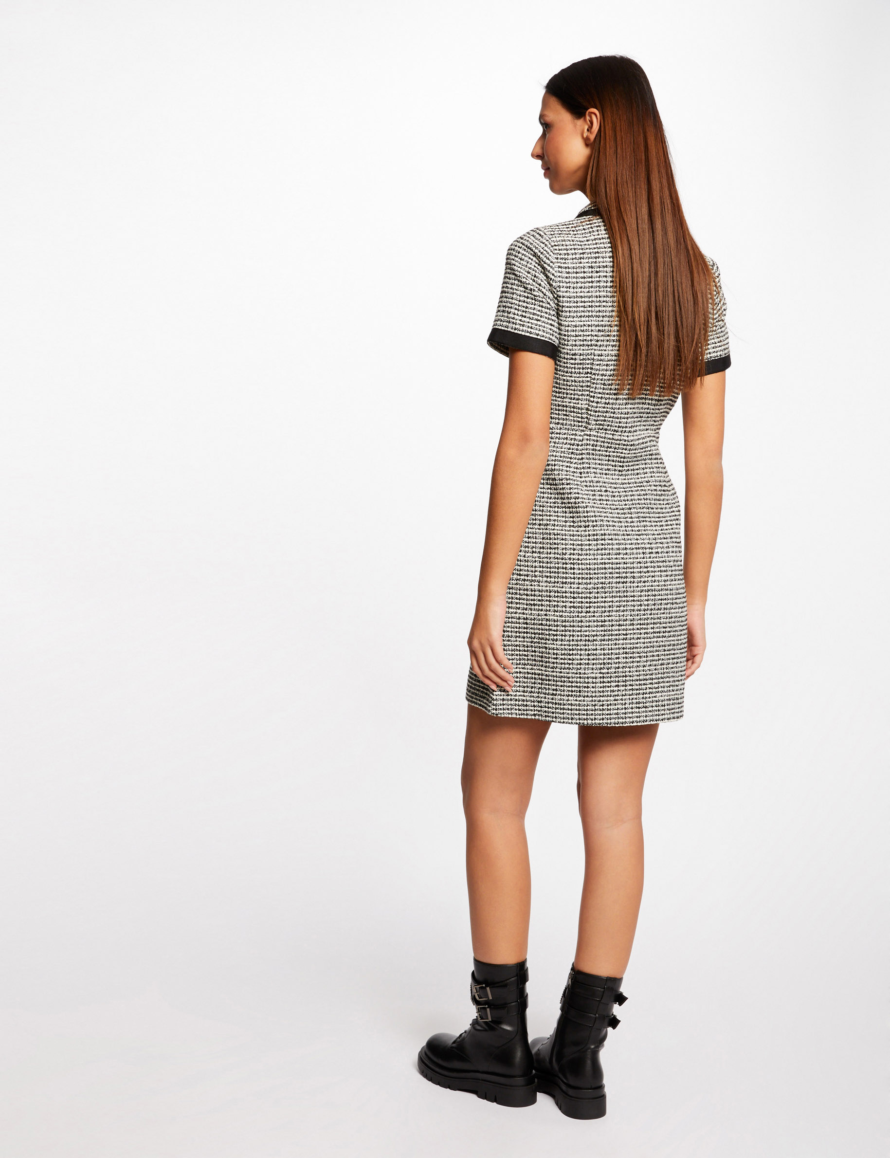 Vestido recto con cuello tipo polo negro mujer Vestido recto con cuello tipo polo negro mujer