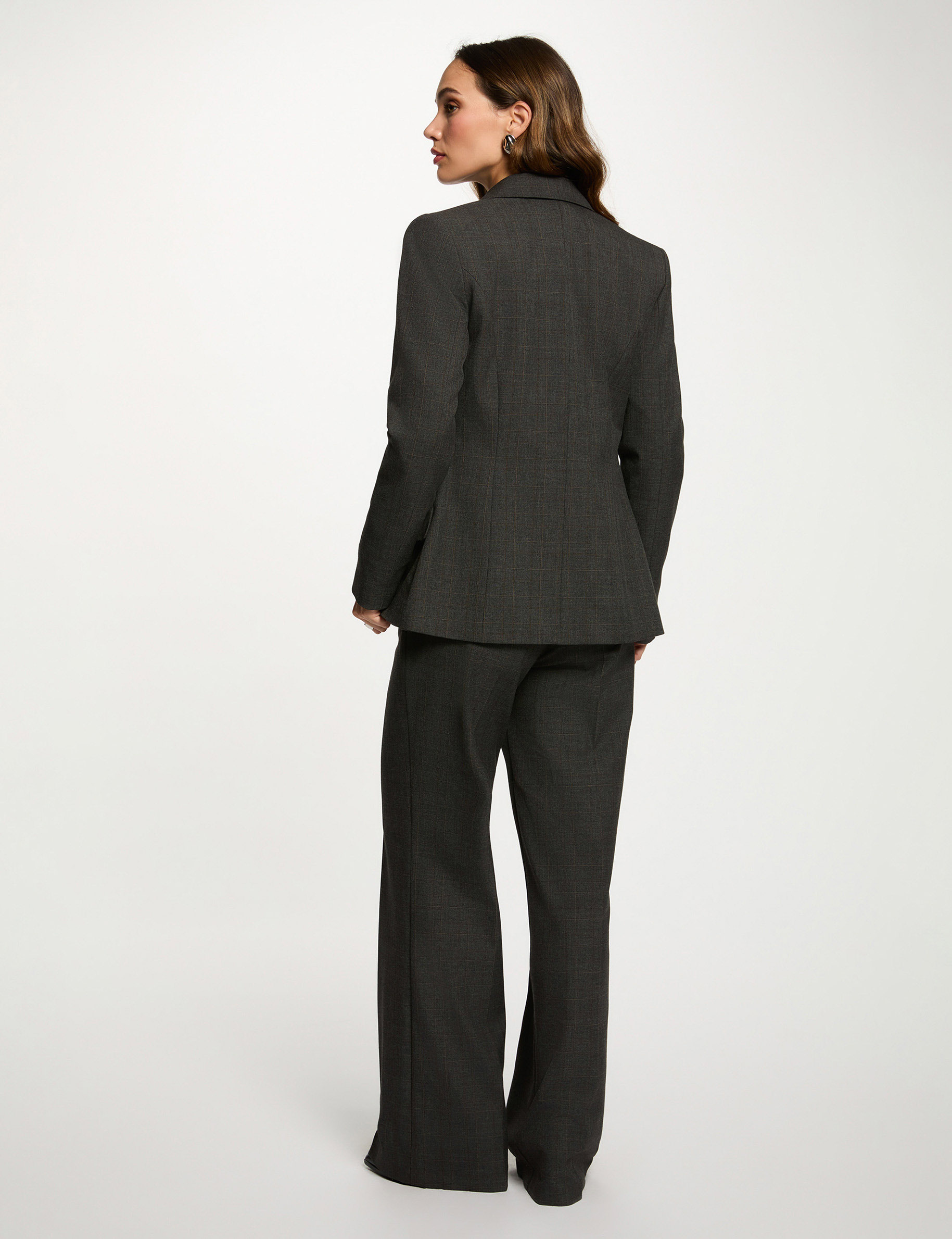 Blazer recto de cuadros gris moyen mujer