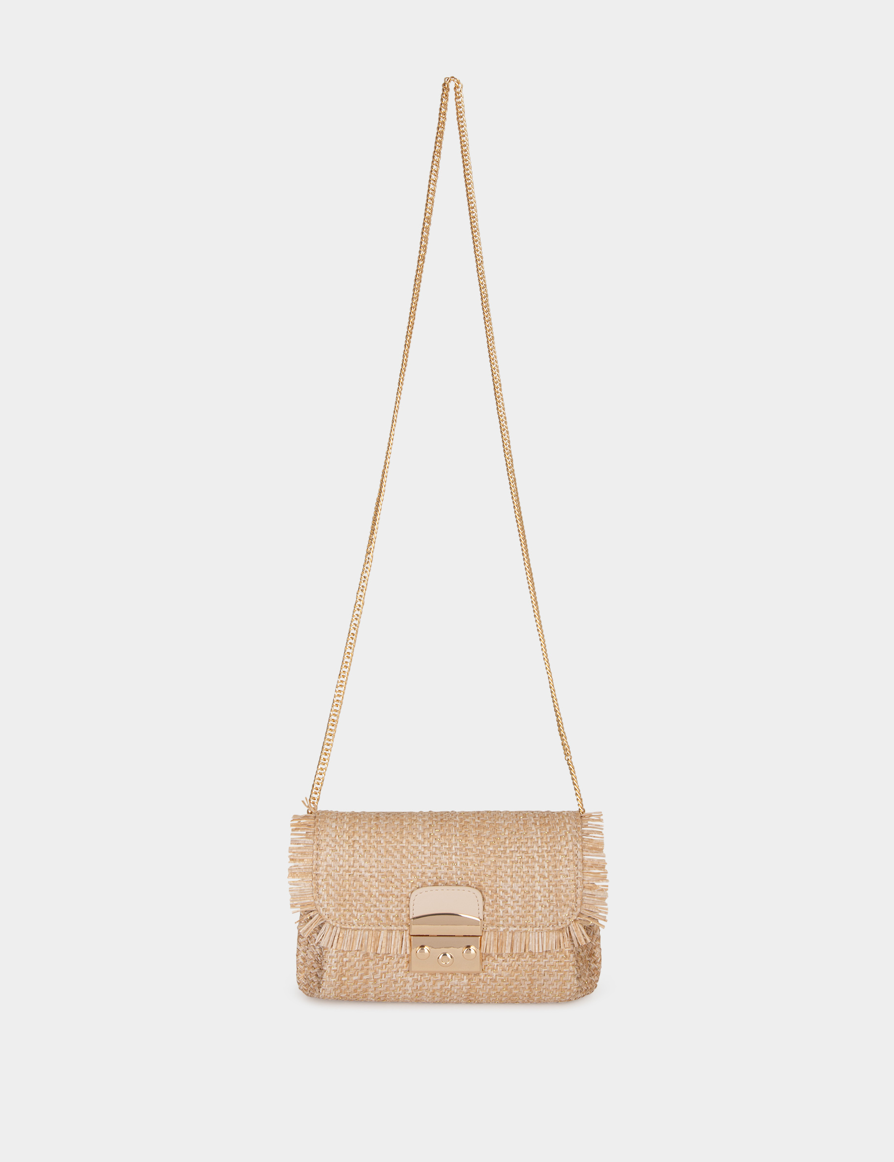 bolso trenzado con flecos arena mujer Bolso trenzado con flecos arena mujer