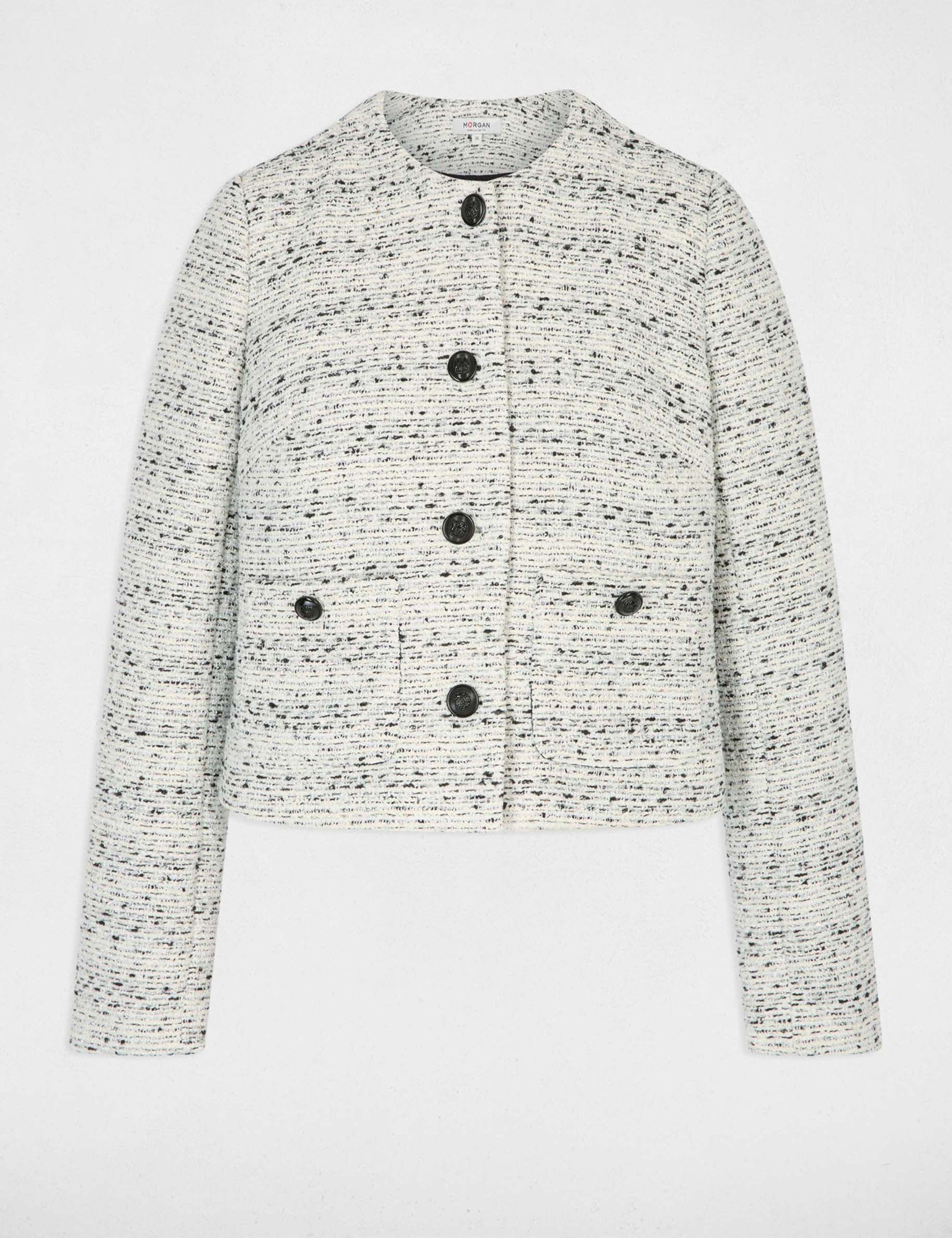 Chaqueta recta con cuello redondo marfil mujer