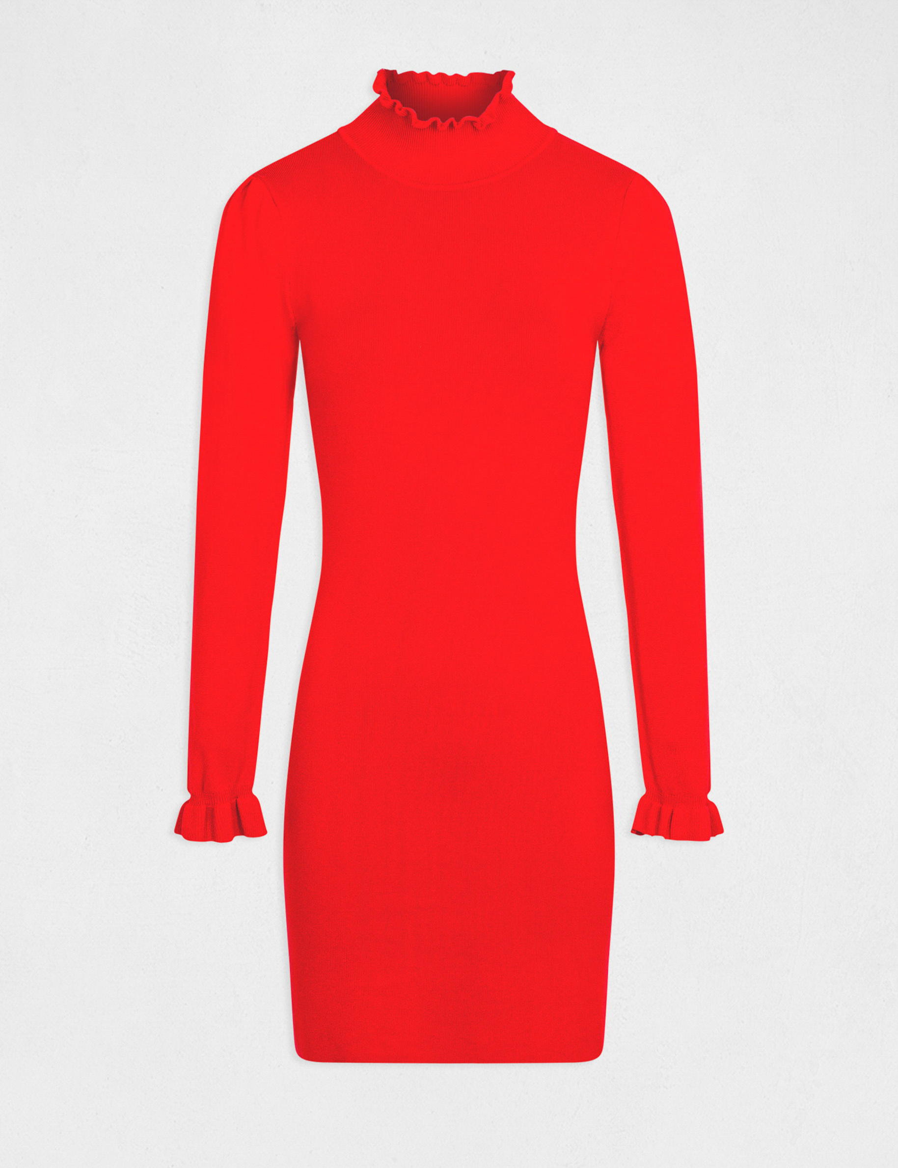 vestido de punto ajustado cuello alto rojo mujer Vestido de punto ajustado cuello alto rojo mujer
