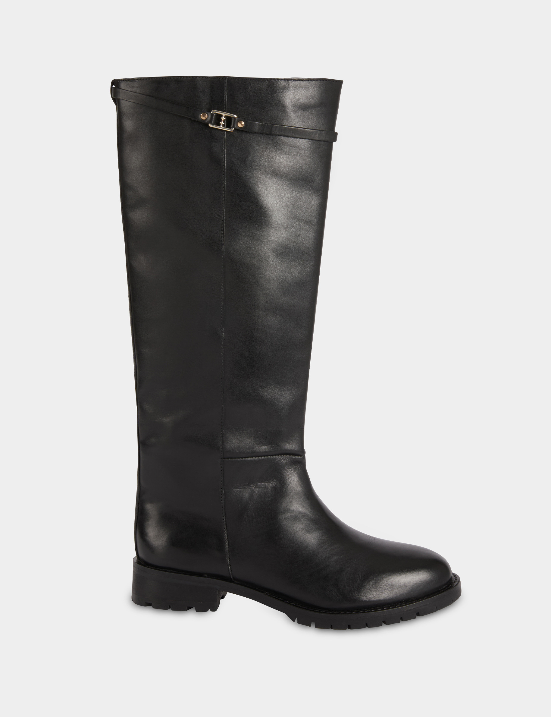 Bota ecuestre de piel sint&eacute;tica negro mujer
