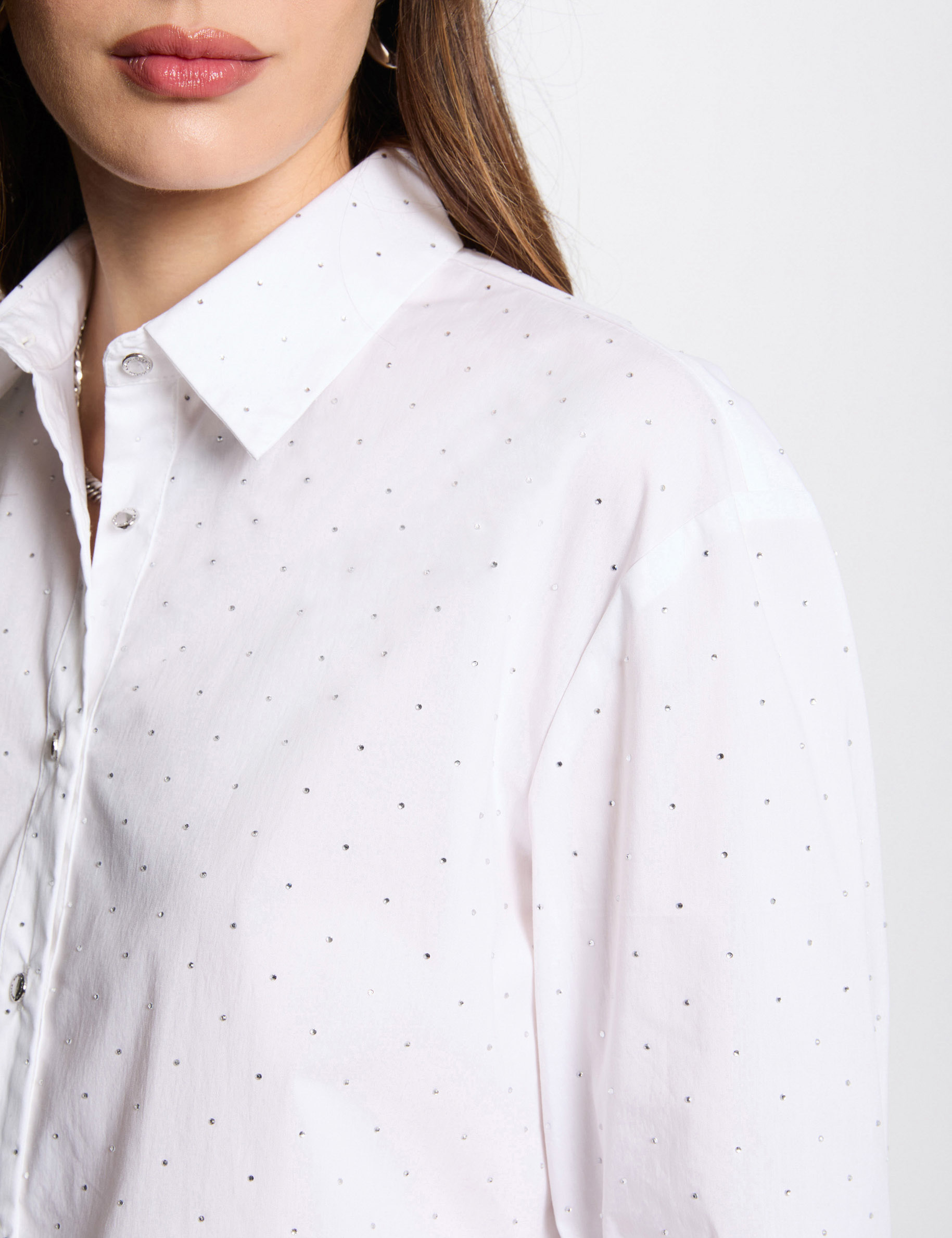 camisa manga larga strass blanco mujer Camisa manga larga strass blanco mujer
