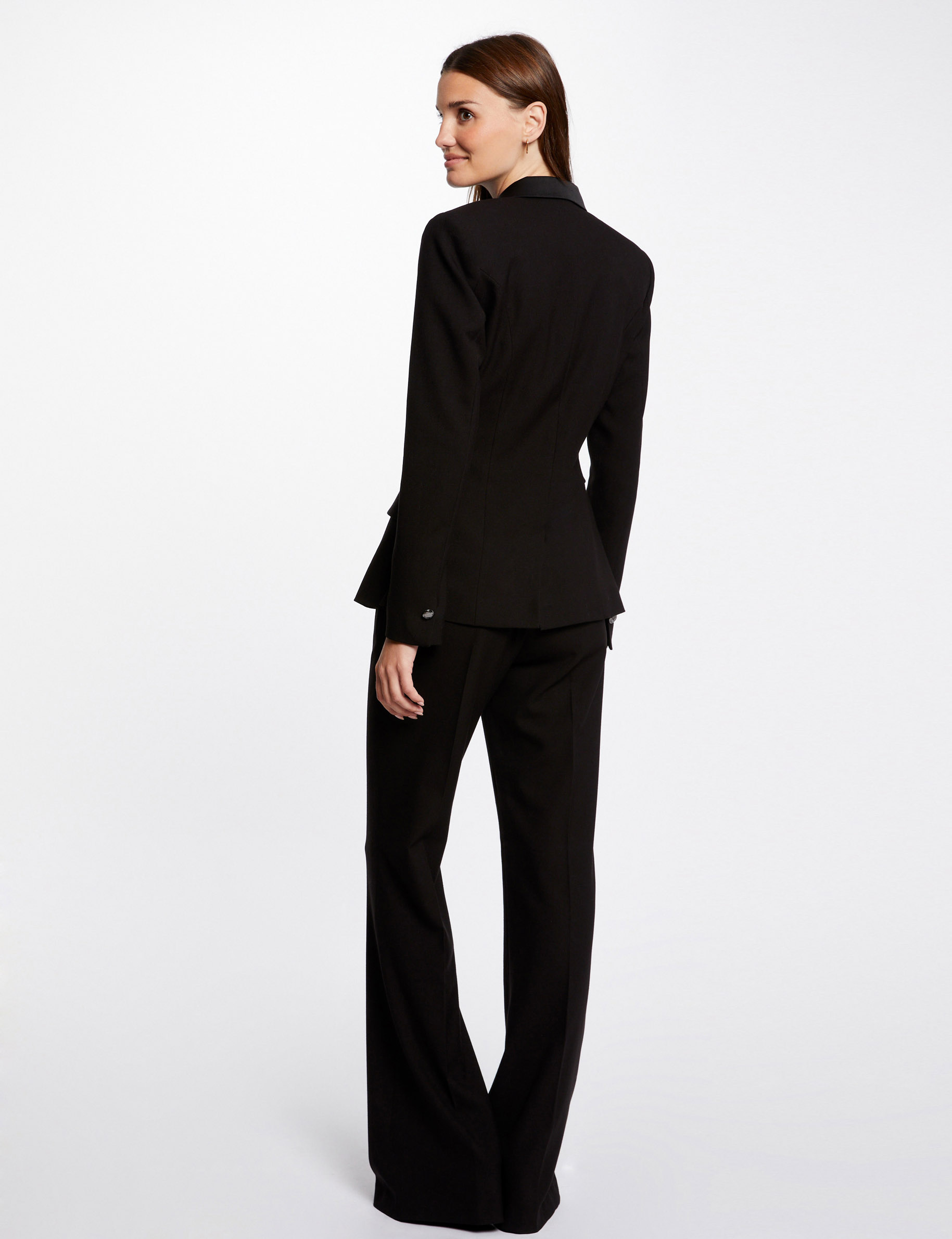 Pantal¿n de esmoquin flare con pinzas negro mujer