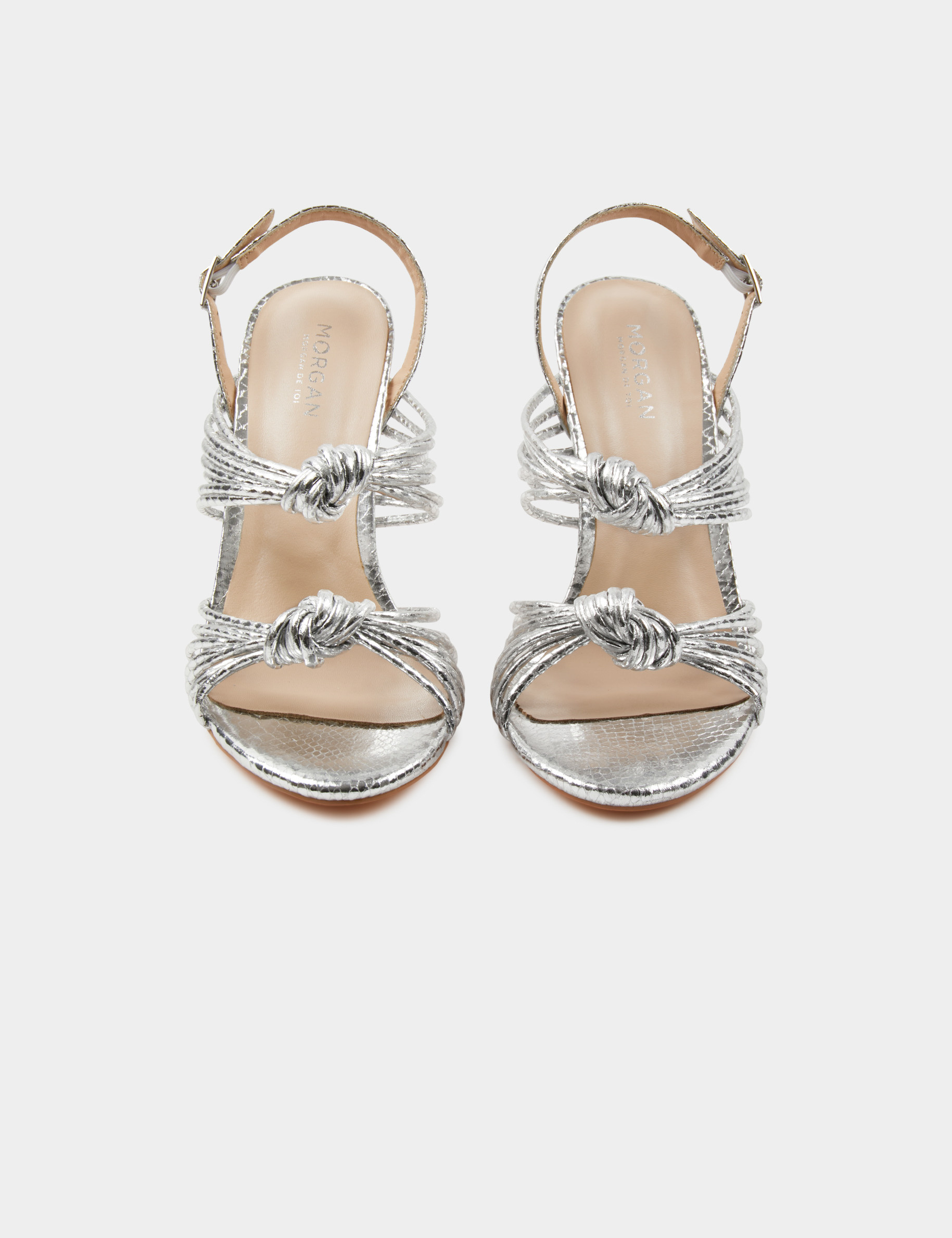 sandalias de tacon con pulseras anudadas plateado mujer Sandalias de tacón con pulseras anudadas plateado mujer