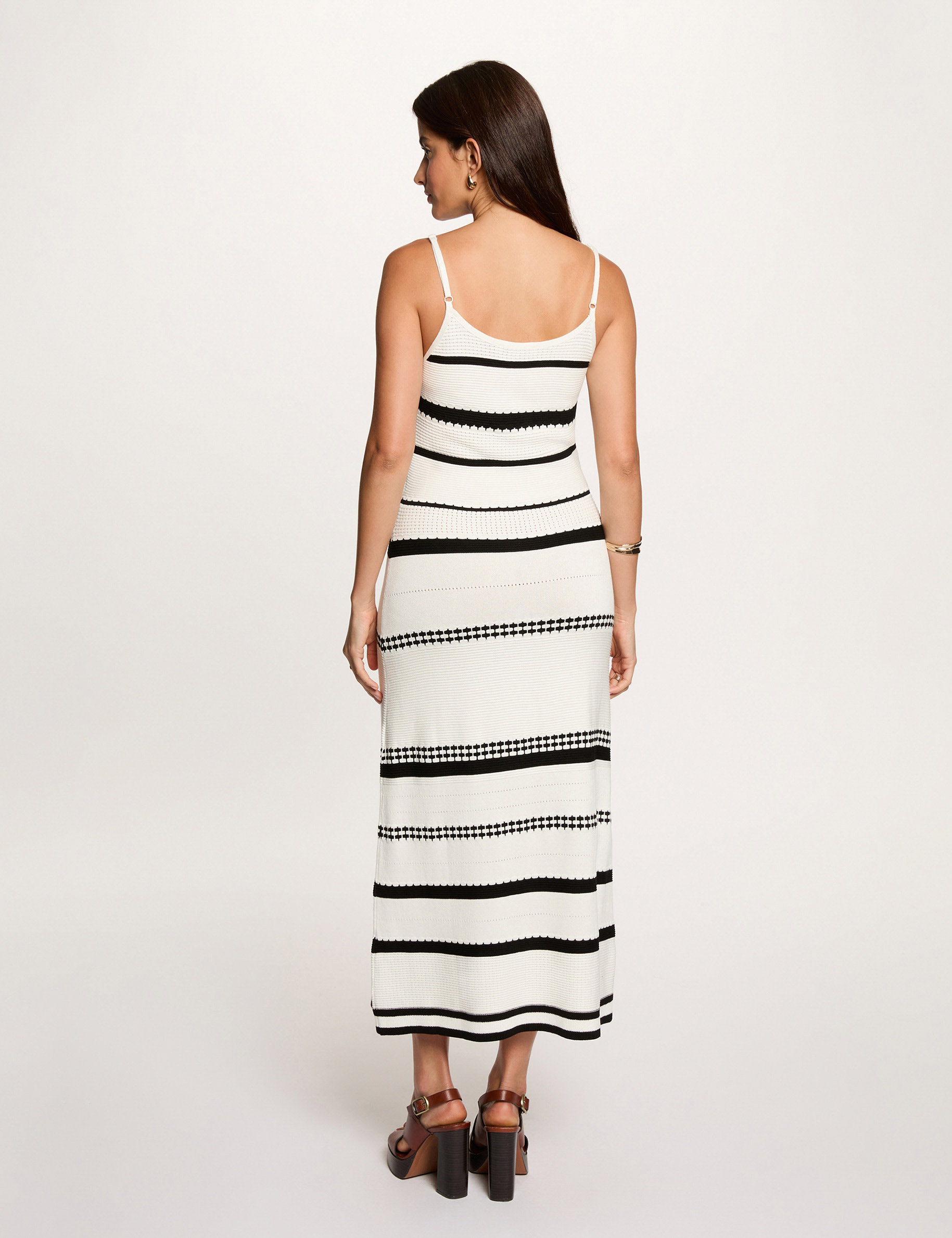 Vestido de punto a rayas blanco mujer