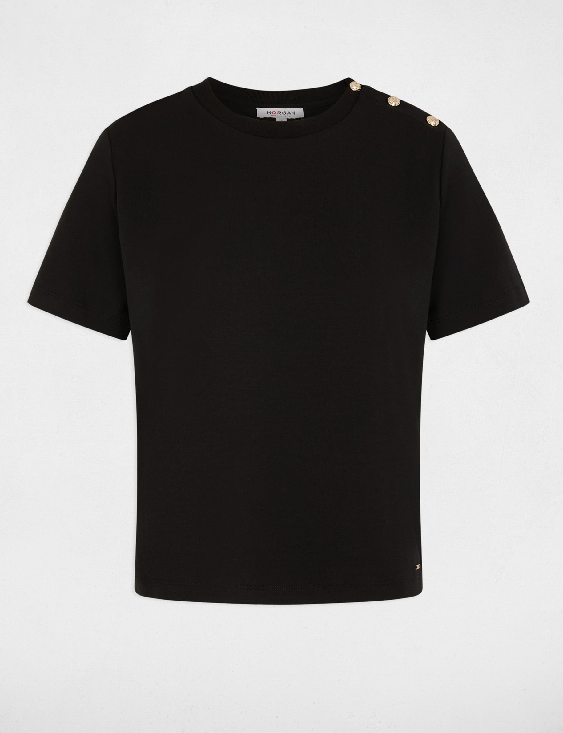 Camiseta cuello redondo con botones negro mujer