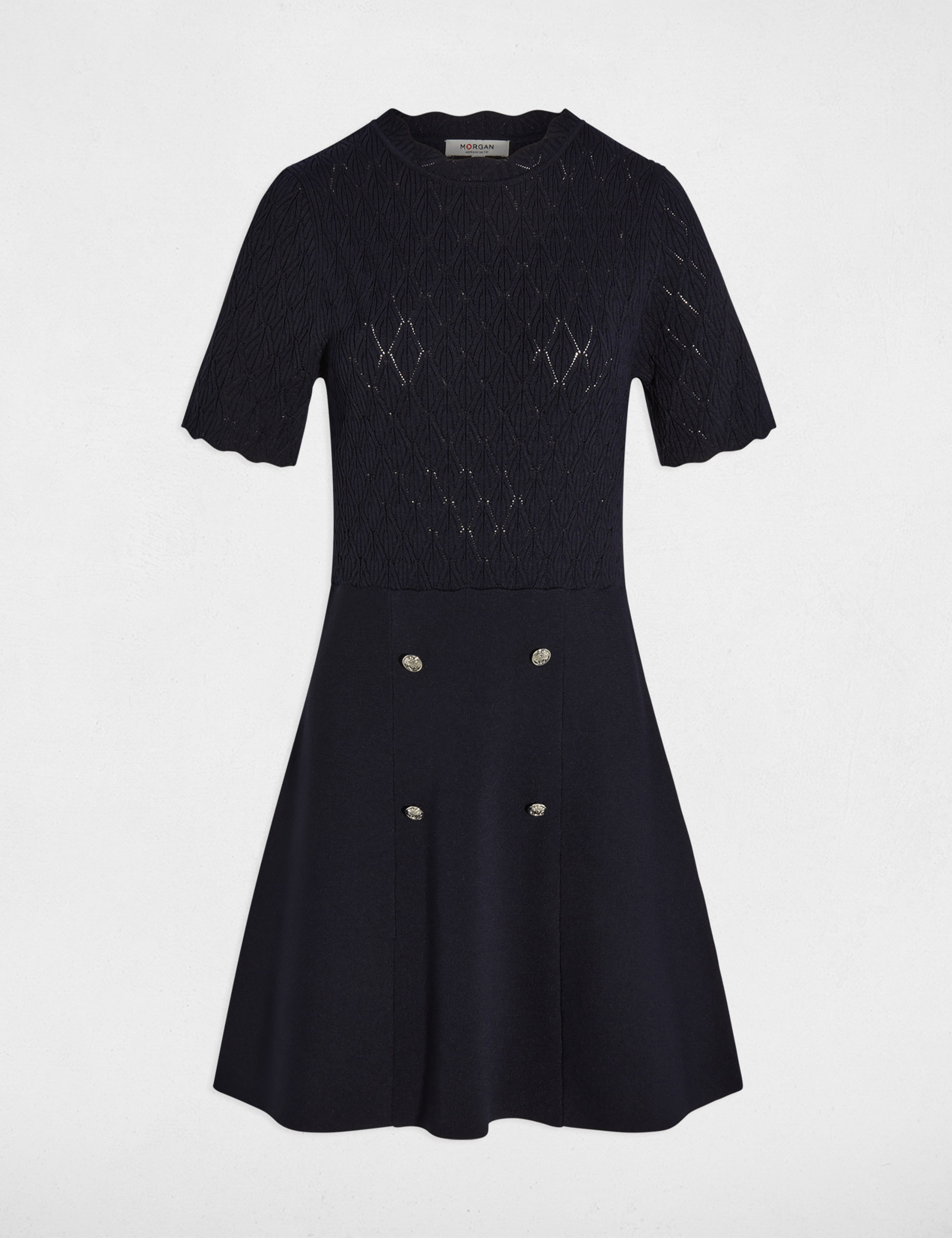 Vestido de punto corto. azul marino mujer