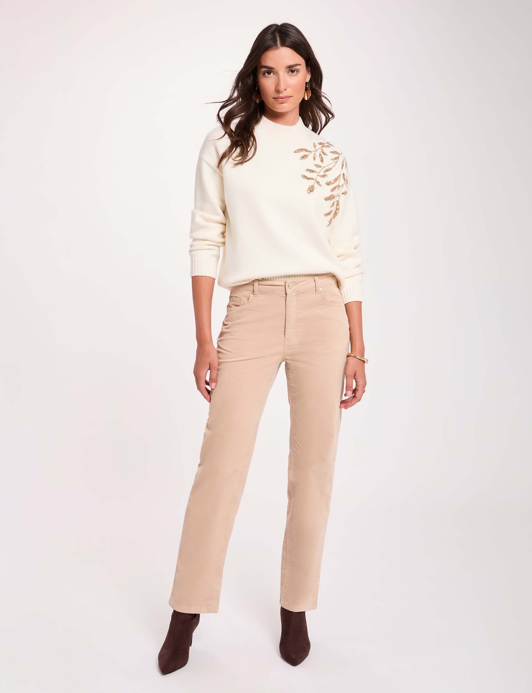 Jersey de cuello alto marfil mujer