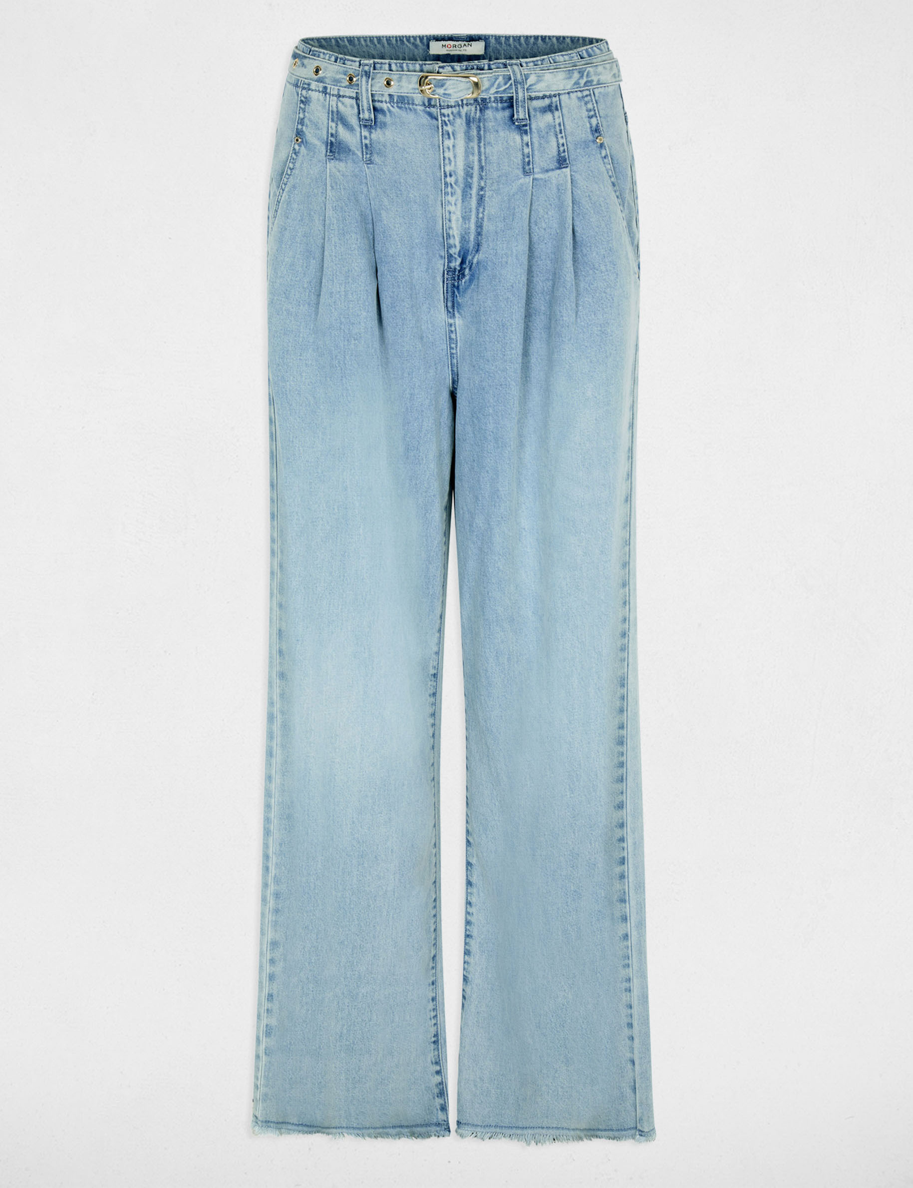 Jean ancho de tiro alto denim descolorido mujer