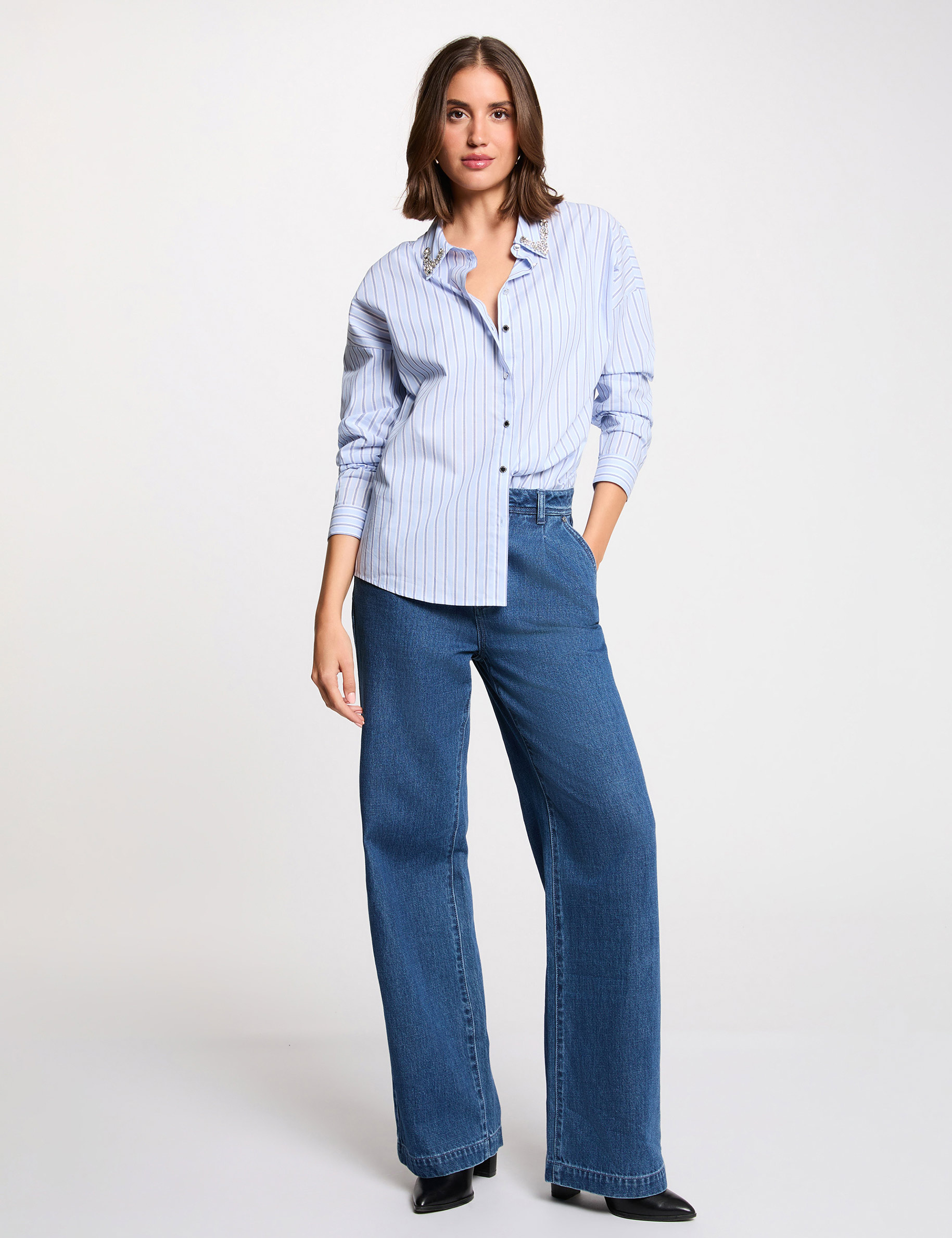 Camisa oversize de rayas multicolor mujer