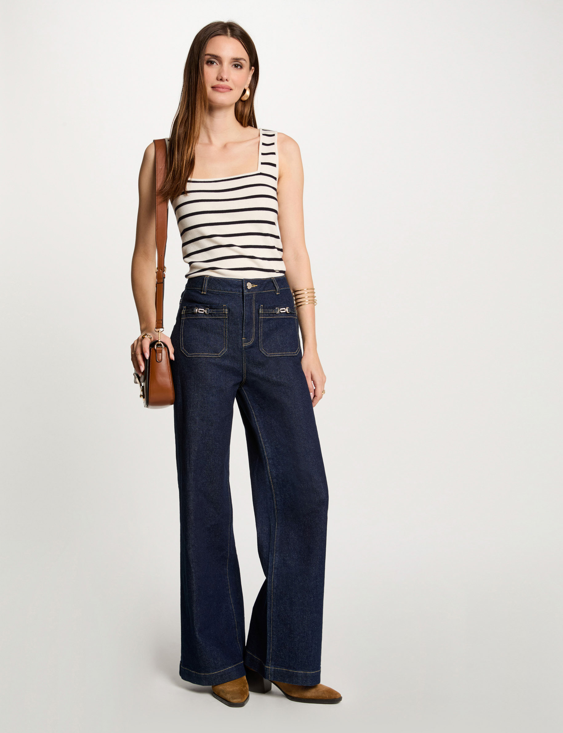 jersey cuello cuadrado y rayas crudo mujer Jersey cuello cuadrado y rayas crudo mujer