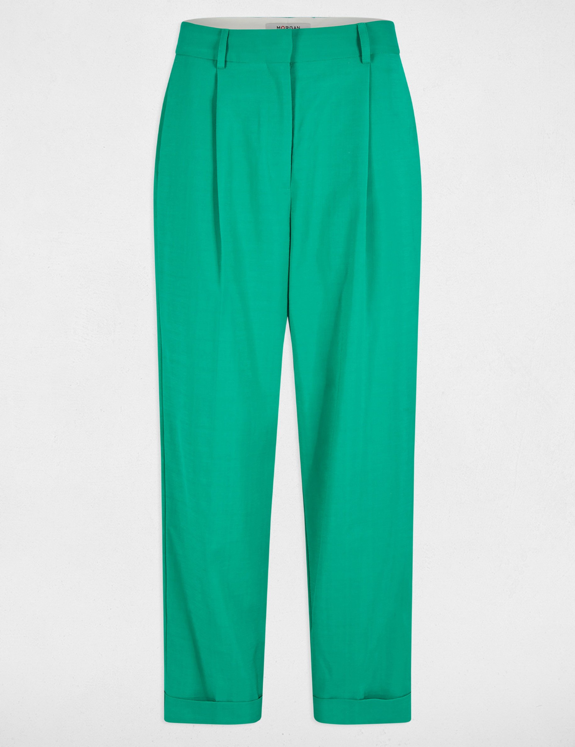 pantalon recto con pinzas verde emeralda mujer Pantalón recto con pinzas verde emeralda mujer