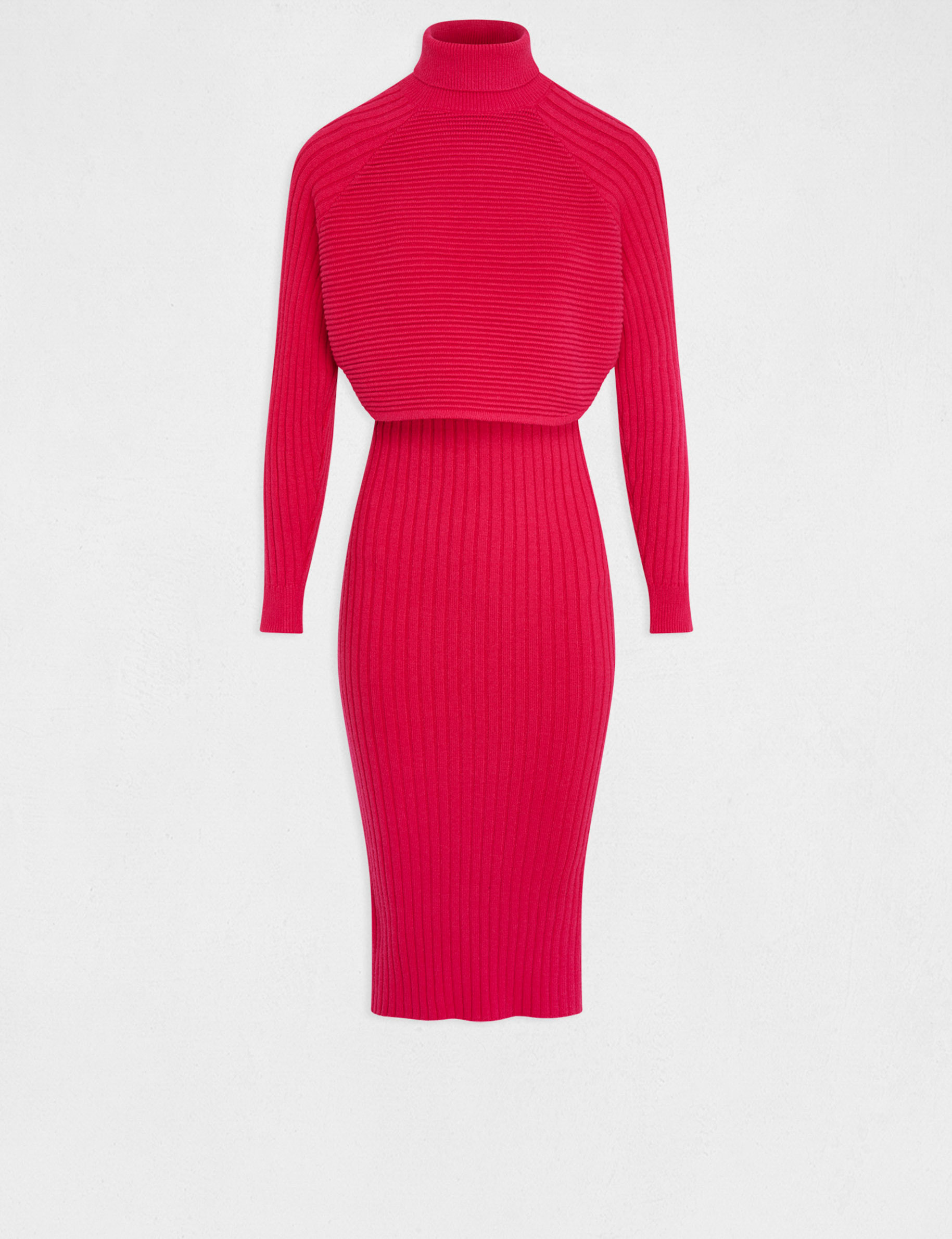 Vestido de punto ajustado efecto 2 en 1 rosa medio mujer