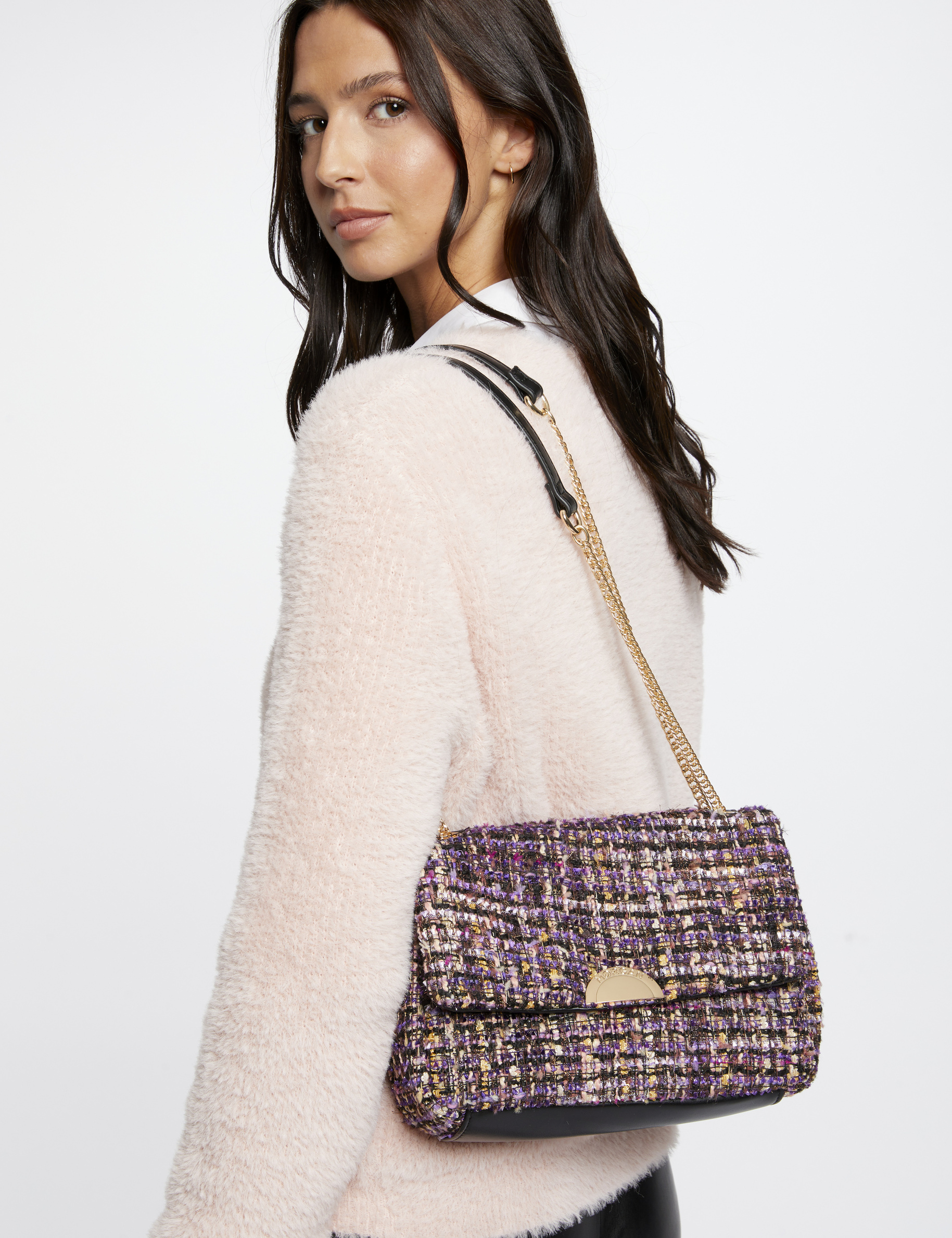 bolso con bandolera de cadena violeta mujer Bolso con bandolera de cadena violeta mujer