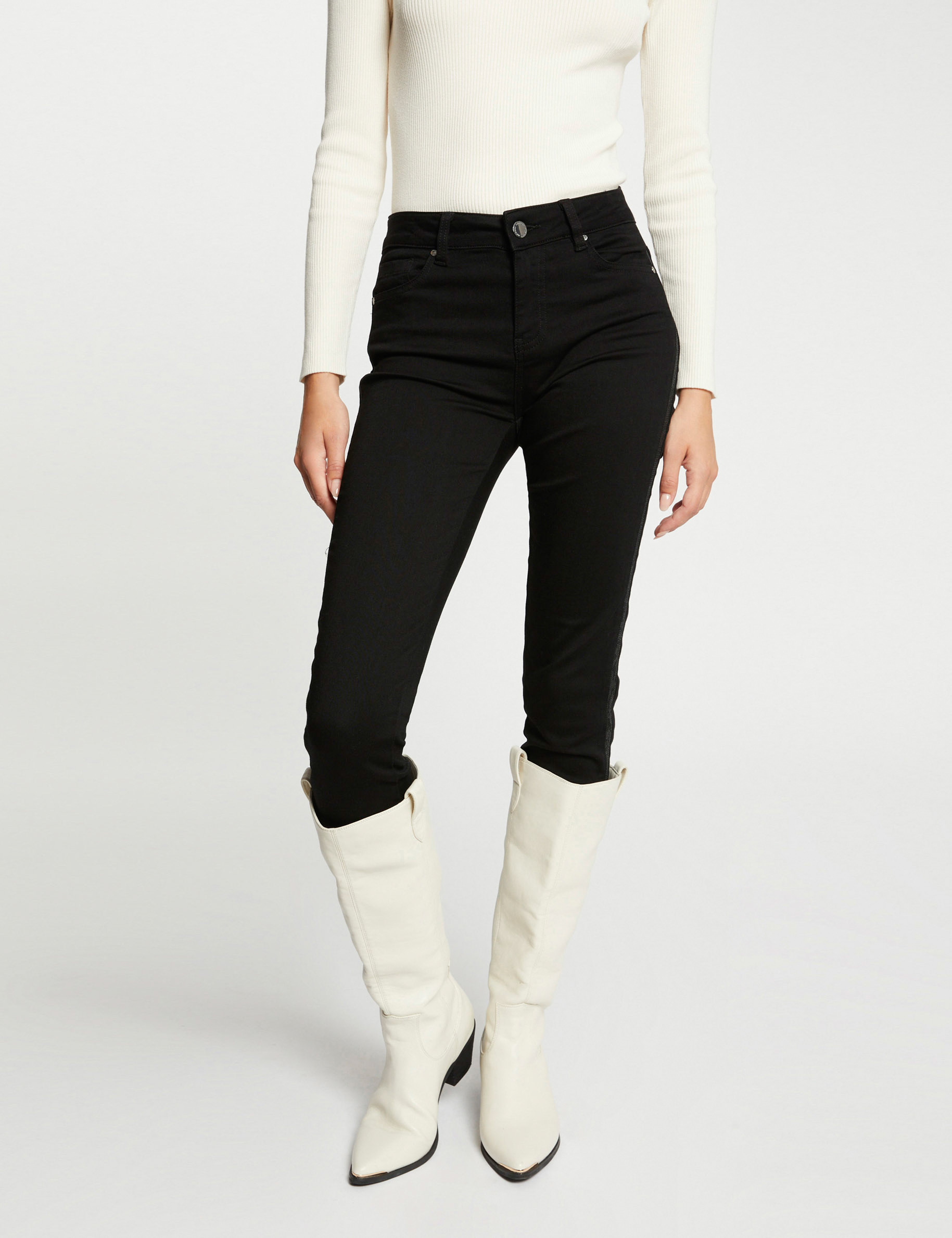Vaquero slim con lentejuelas negro mujer