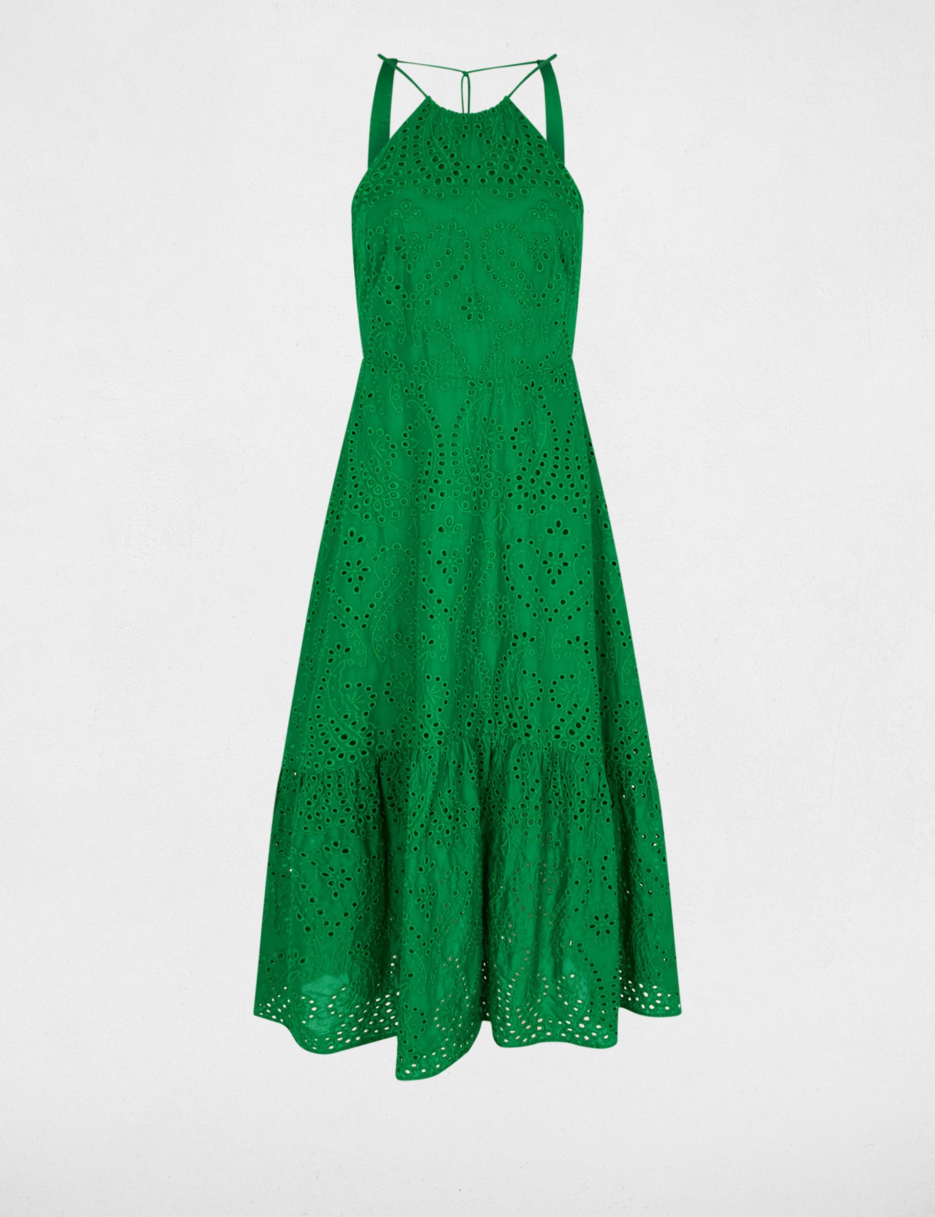 Vestido largo con bordado ingl&eacute;s verde pradera mujer