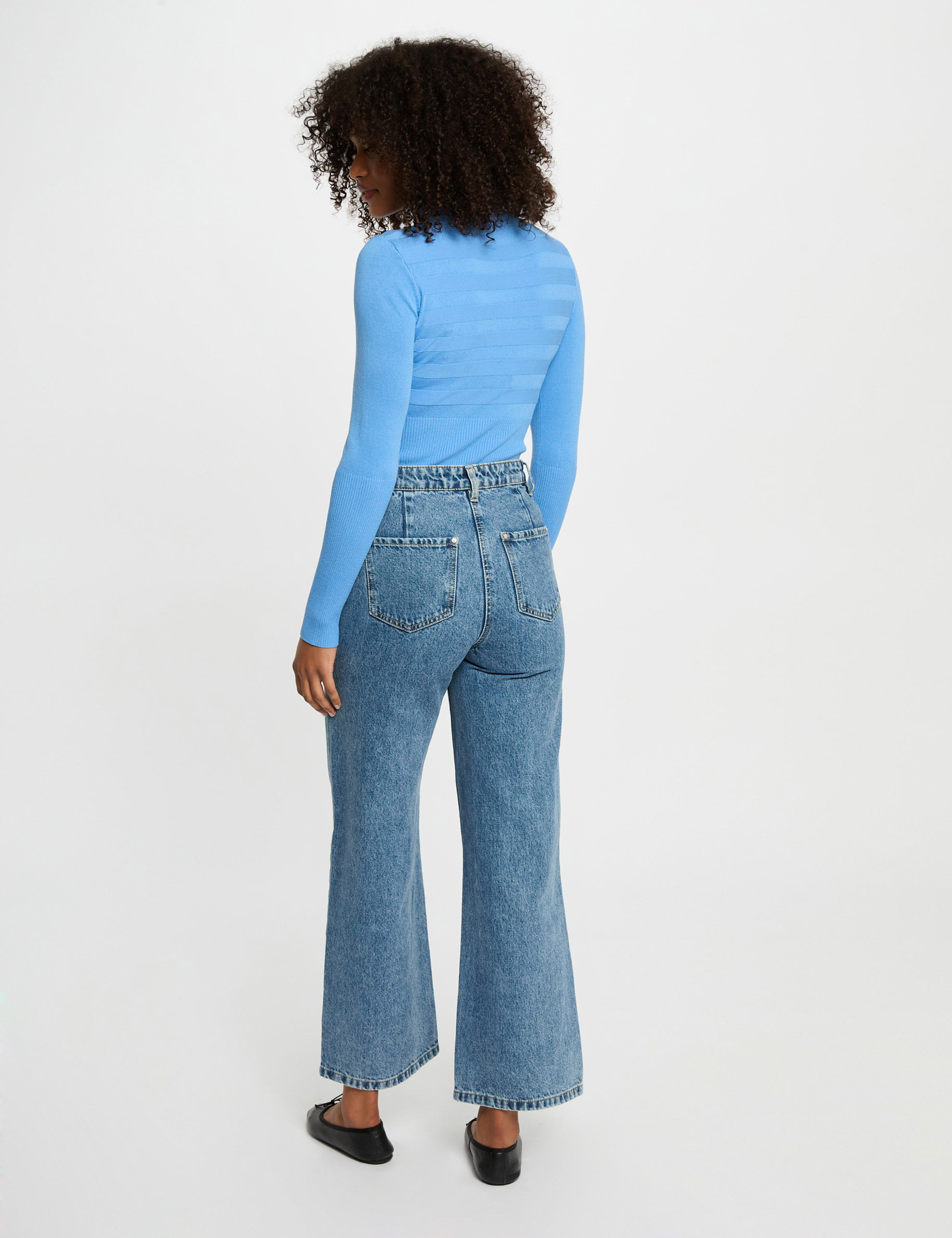 Jersey de cuello alto ajustado azul mujer