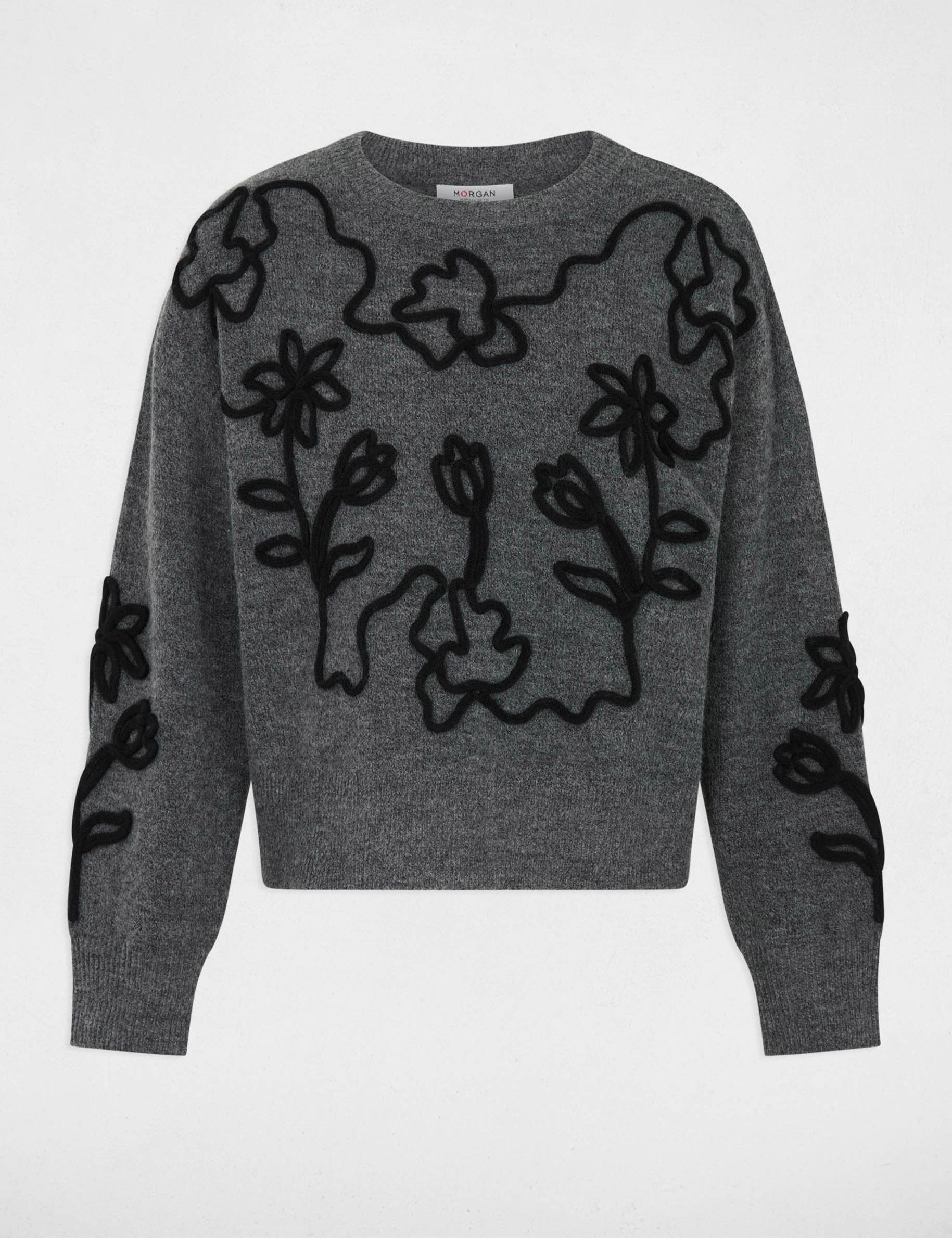 Jersey de cuello redondo fantas&iacute;a gris oscuro mujer
