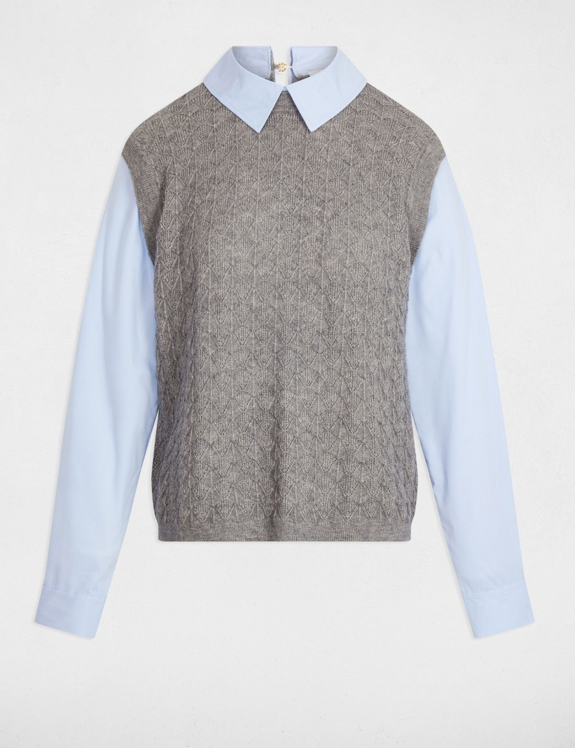 Jersey con cuello de camisa gris claro mujer