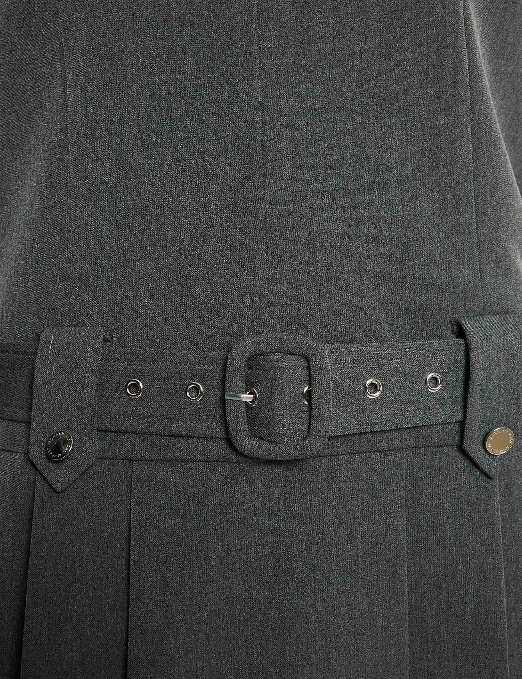 Vestido con cintur&oacute;n y cuello en V gris moyen mujer