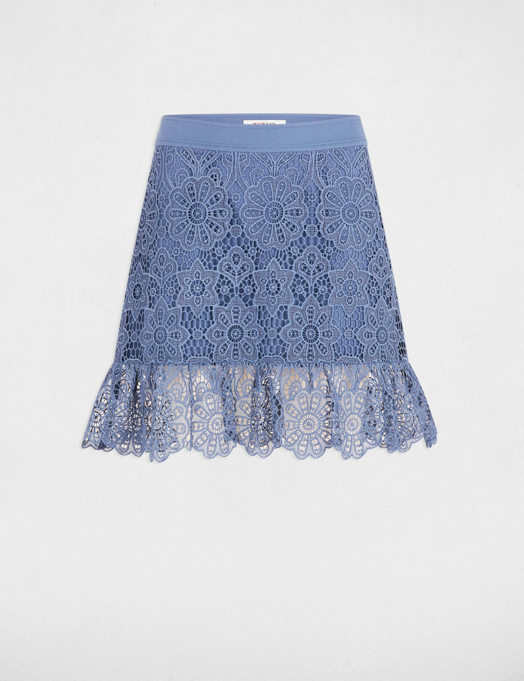 falda corta encaje y volantes bleu gris mujer Falda corta encaje y volantes bleu gris mujer