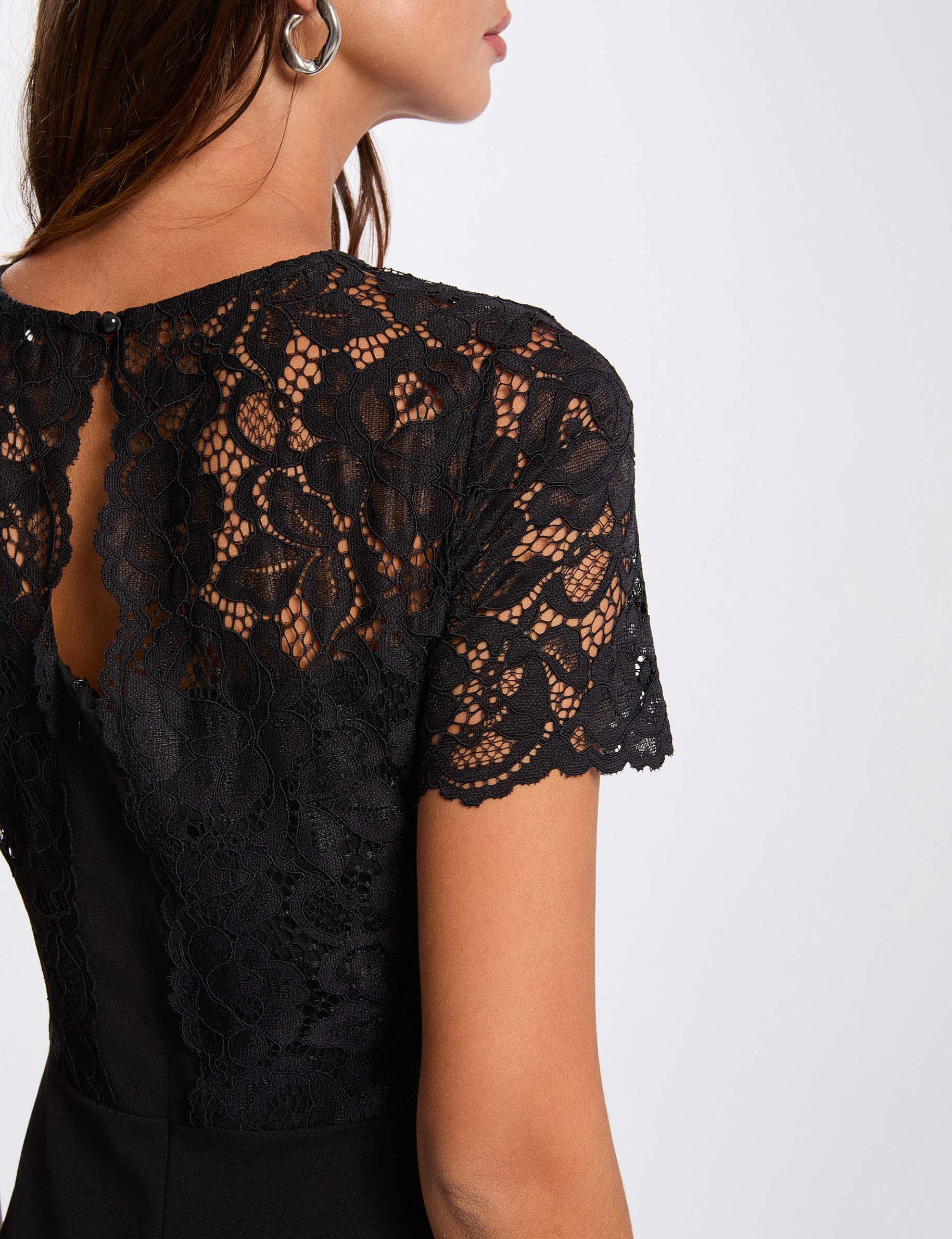 Vestido entallado de encaje negro mujer