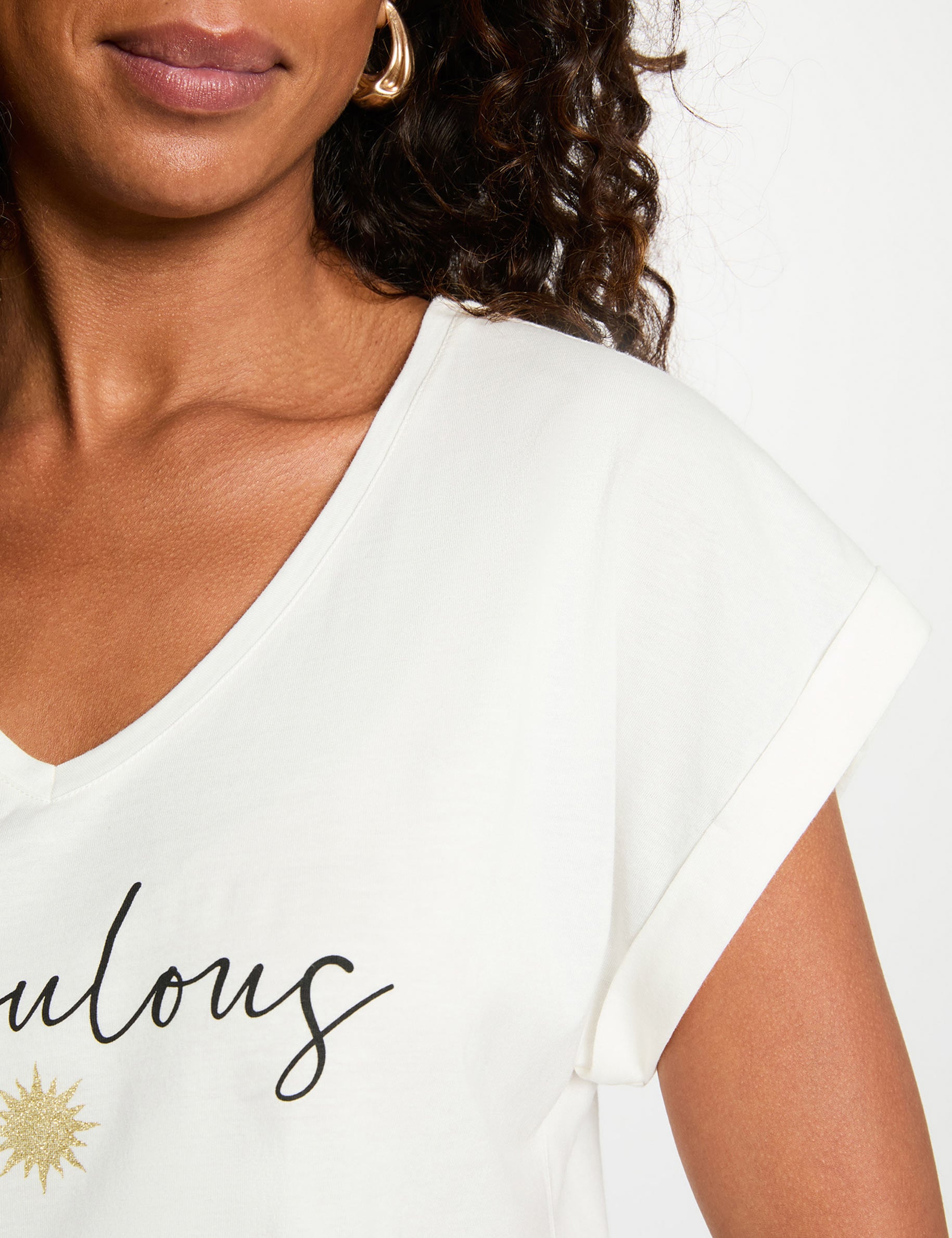 Camiseta cuello v manga corta blanco mujer