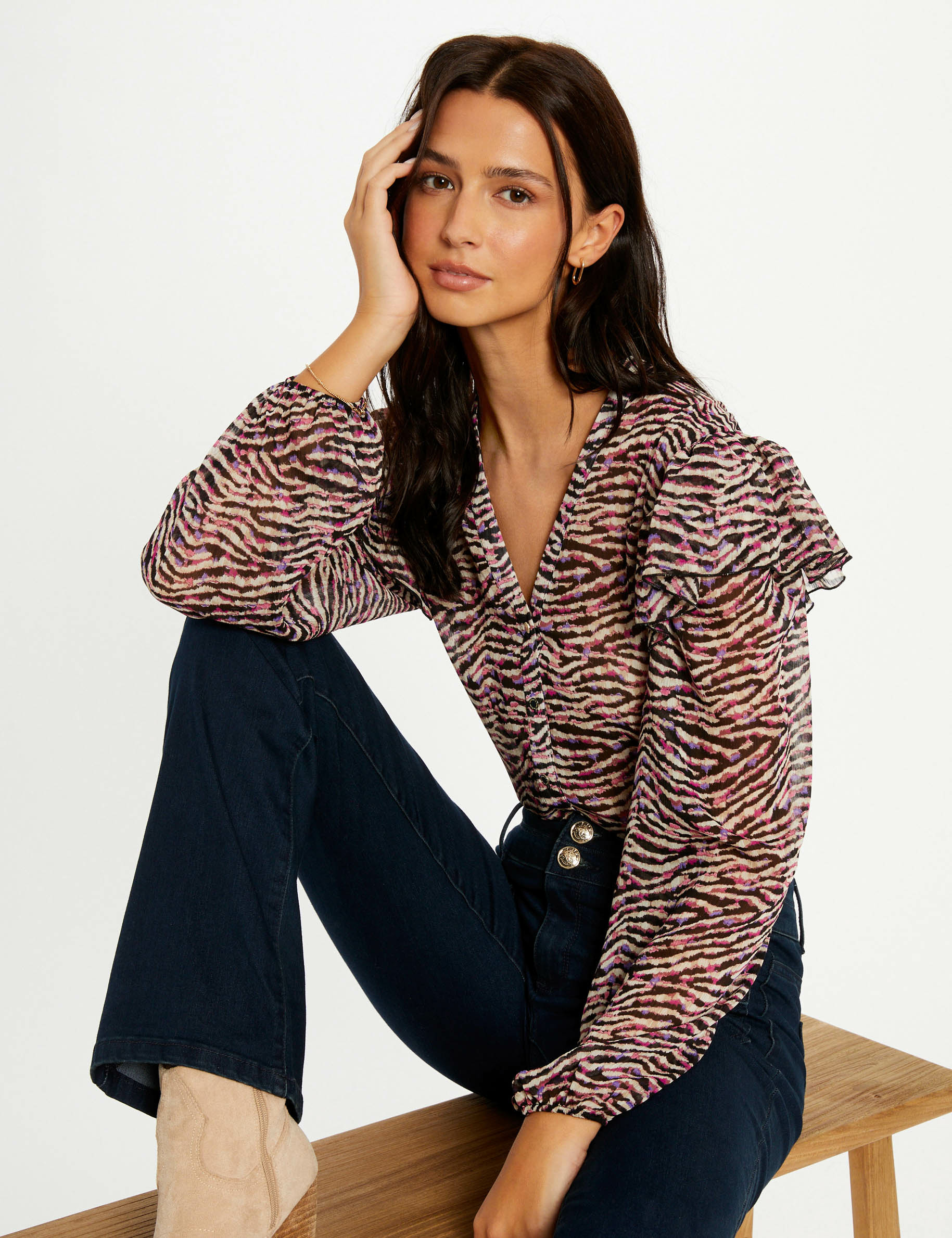 Blusa manga larga estampado animal multico mujer
