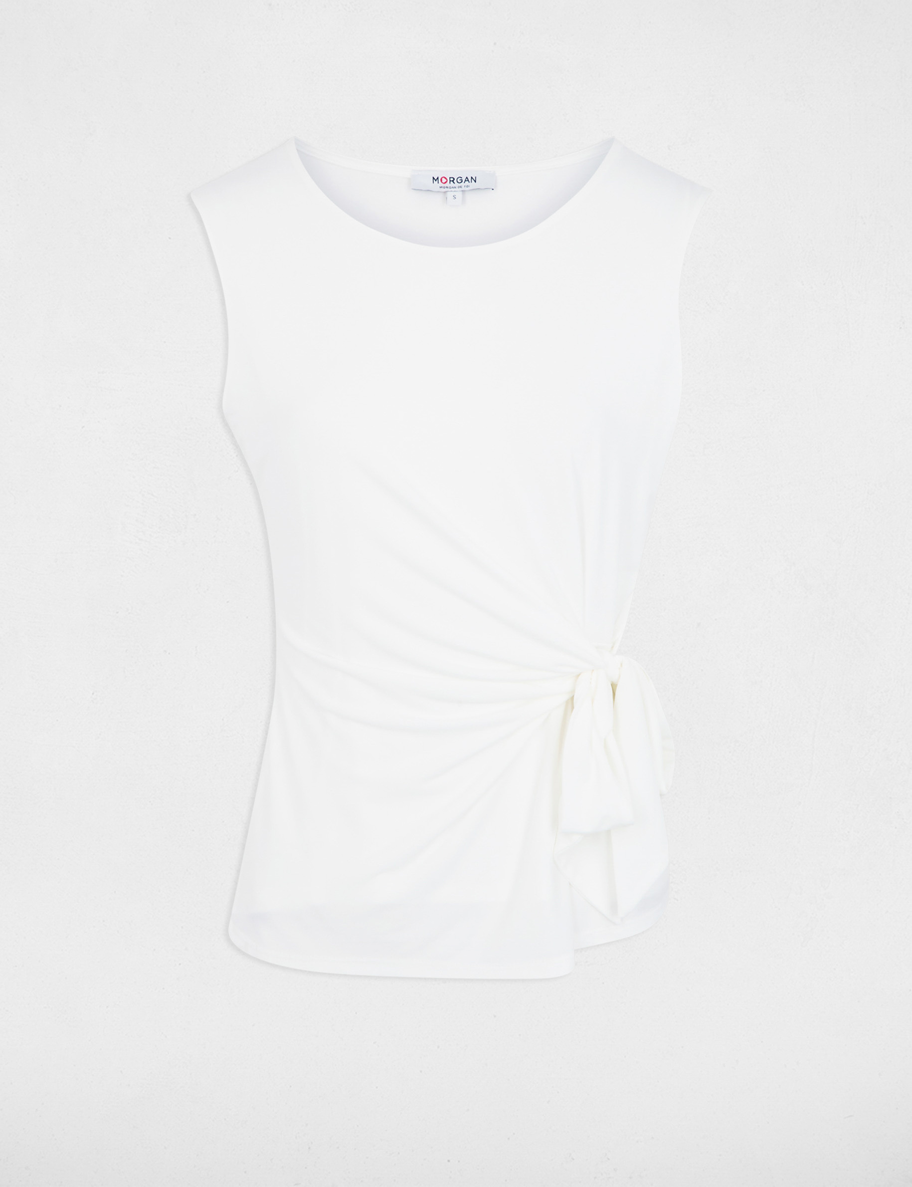 Camiseta sin mangas cuello redondo blanco mujer
