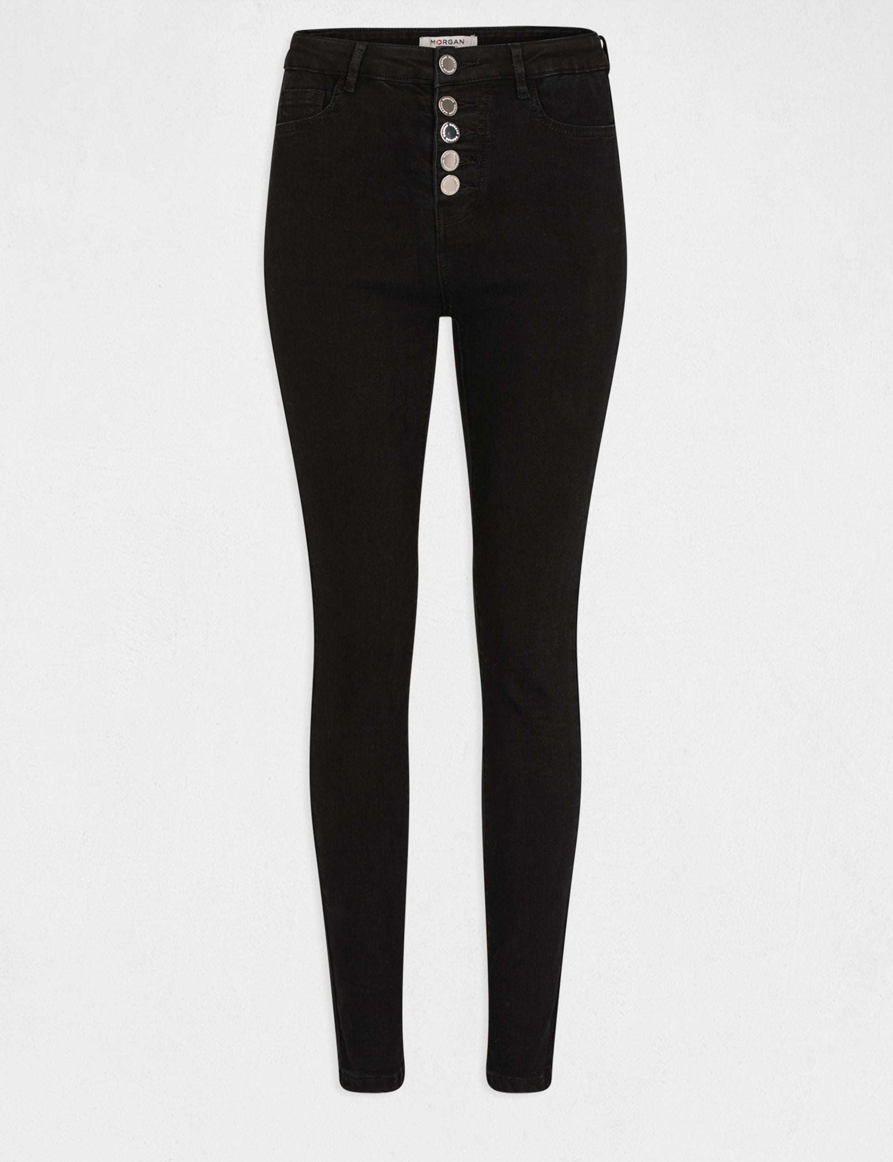 Vaquero skinny talle est&aacute;ndar abotonado negro mujer