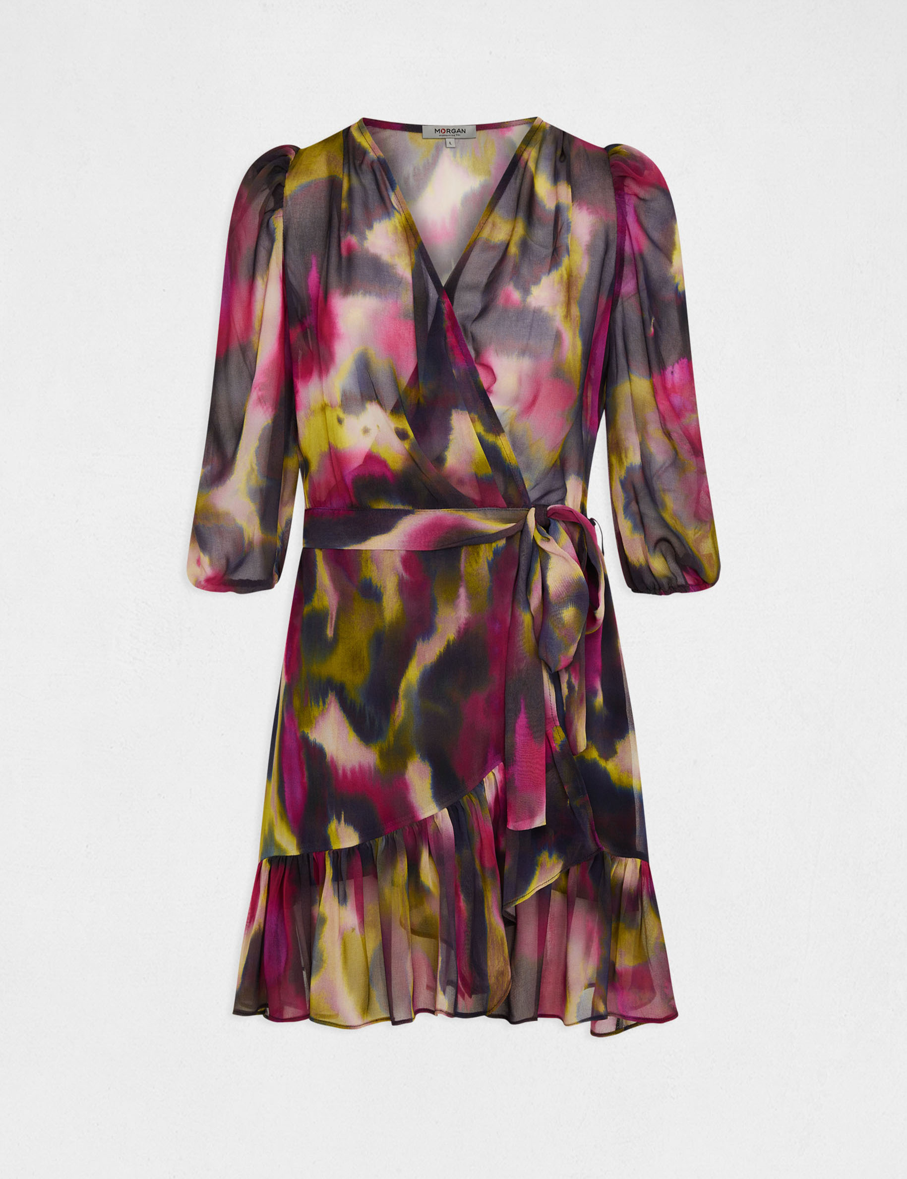 Vestido cruzado estampado abstracto multico mujer