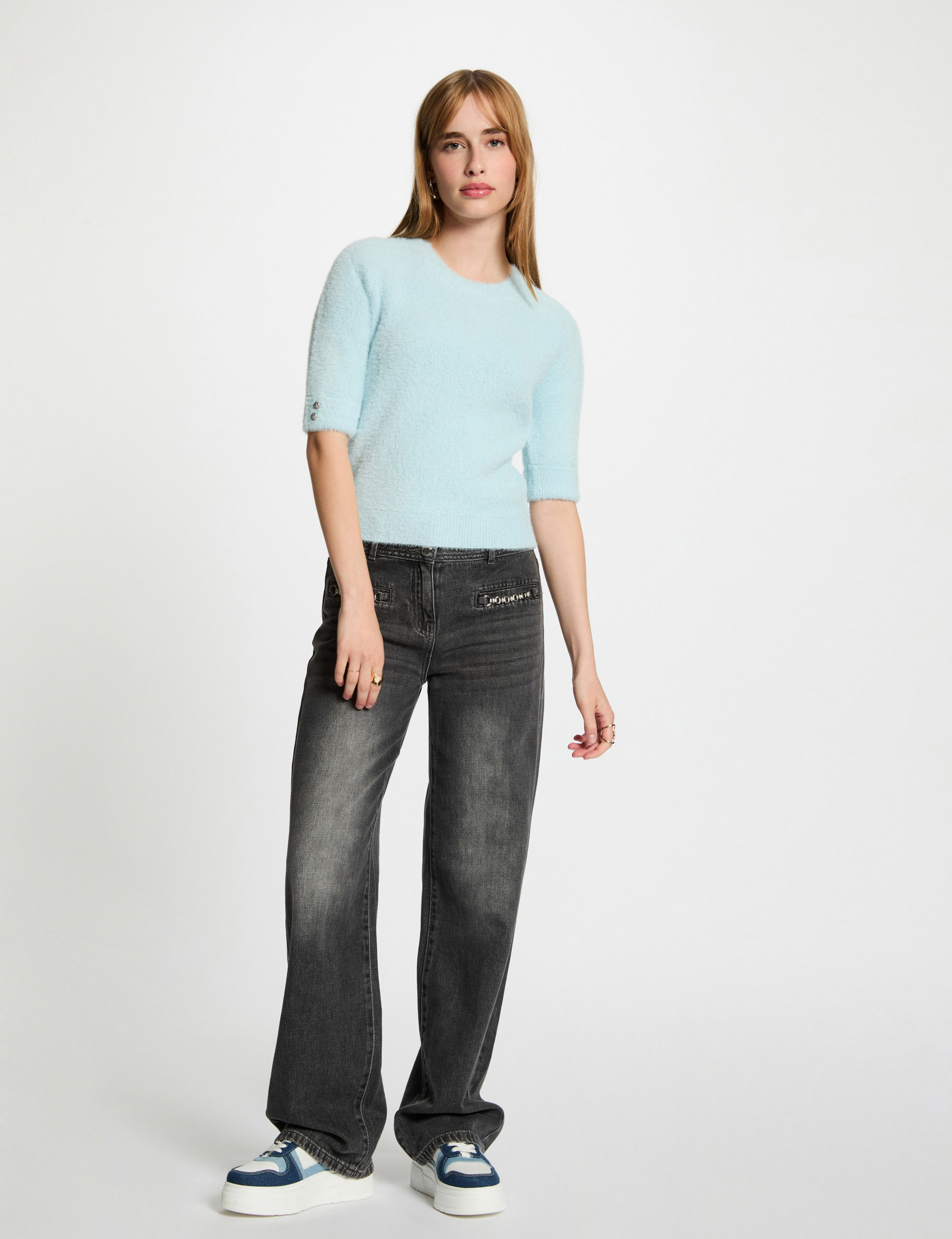 jersey manga corta azul cielo mujer Jersey manga corta azul cielo mujer