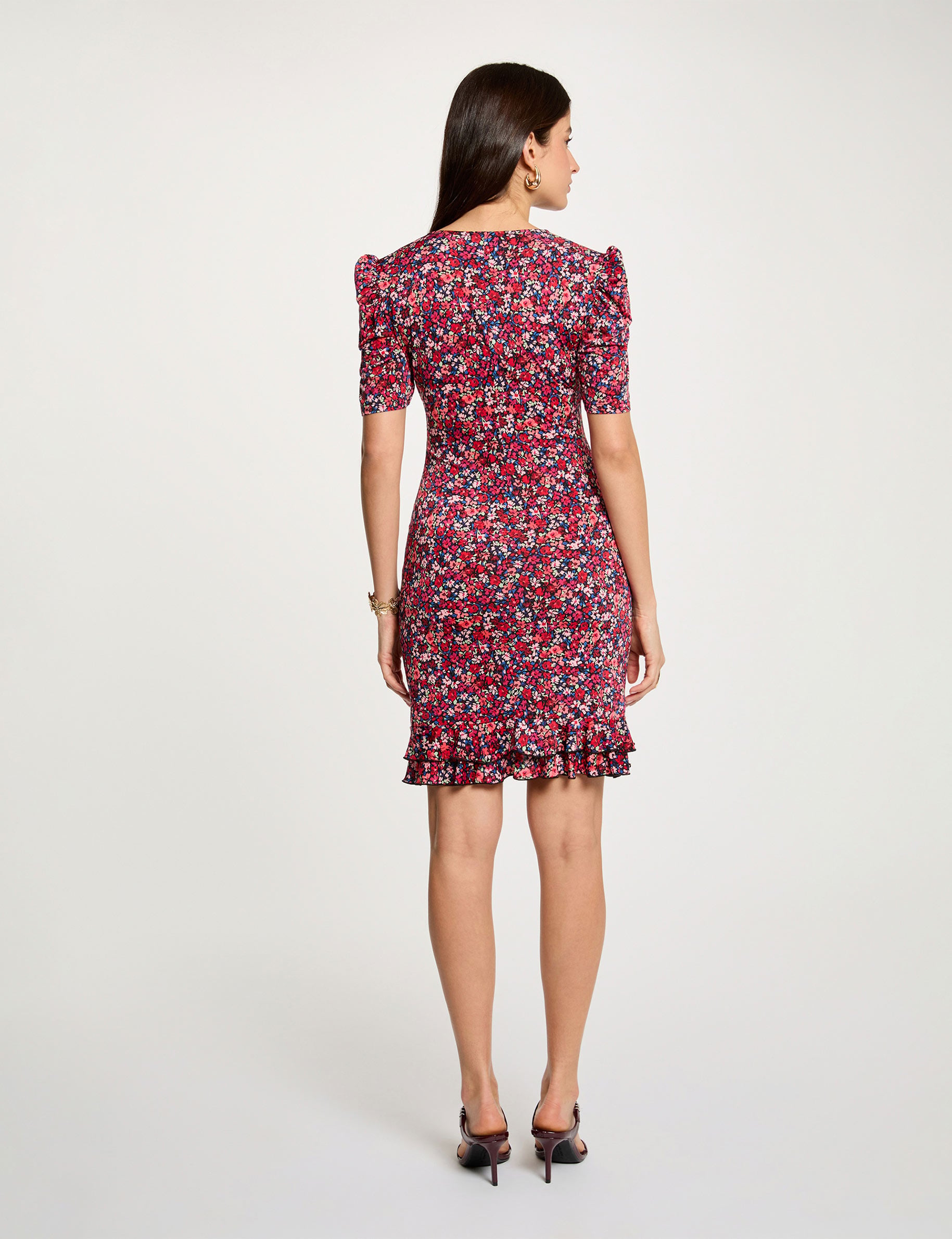 Vestido corto con mangas abullonadas multicolor mujer