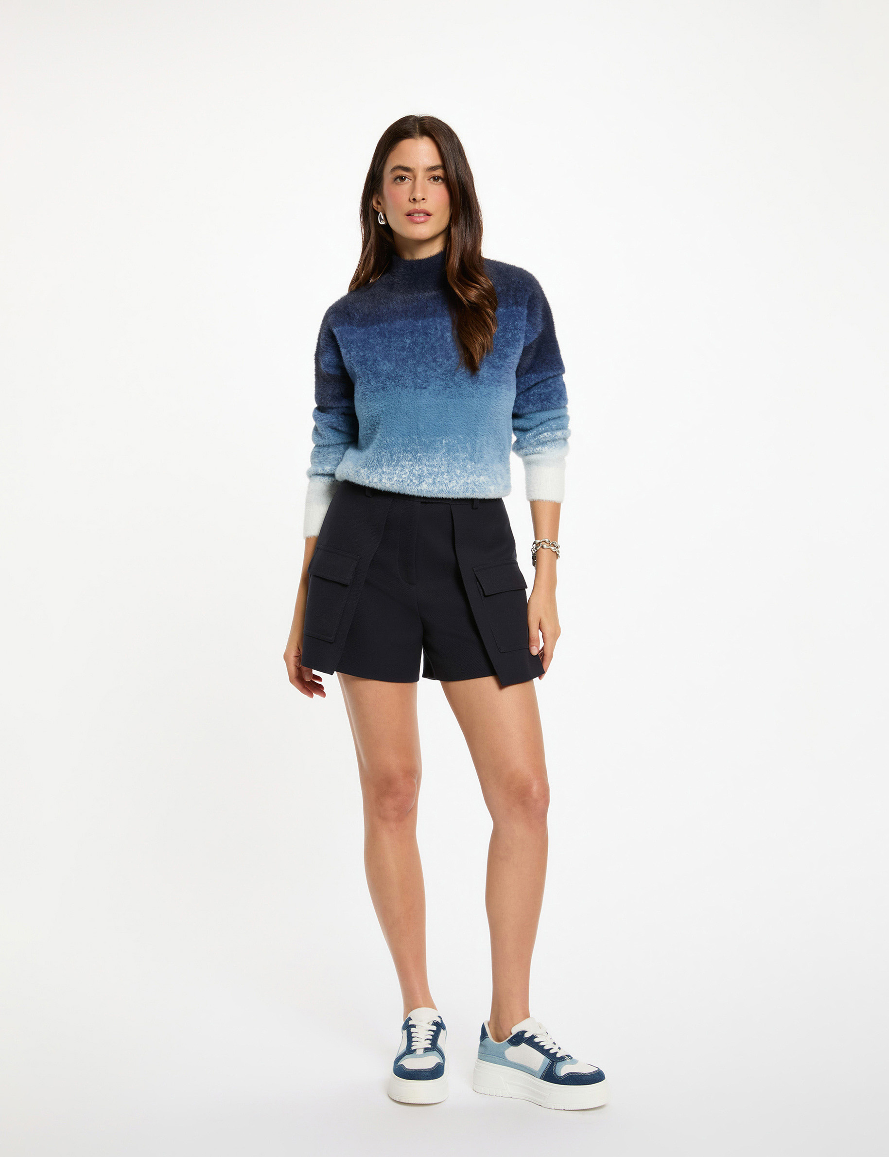 Jersey con cuello alto azul mujer