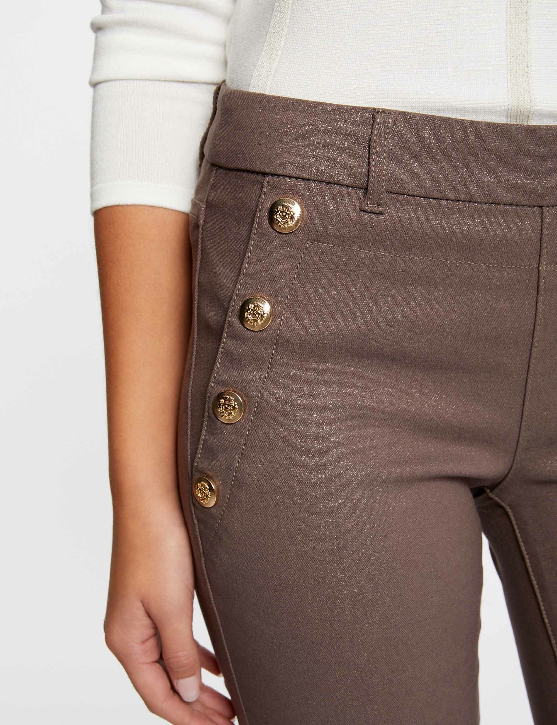 Pantal¿n skinny mojado con botones topo mujer