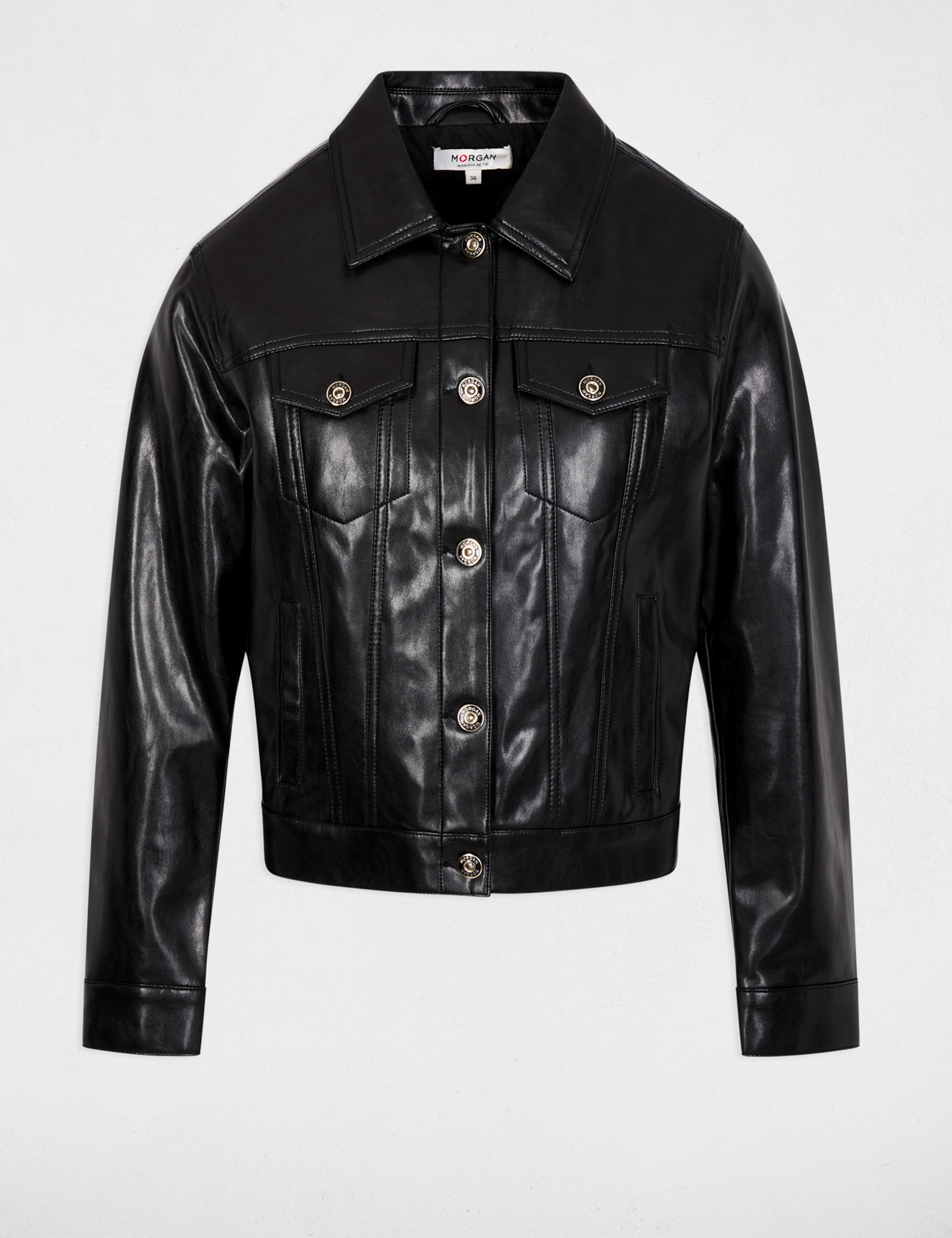 Chaqueta acolchada de cuero sint&eacute;tico negro mujer