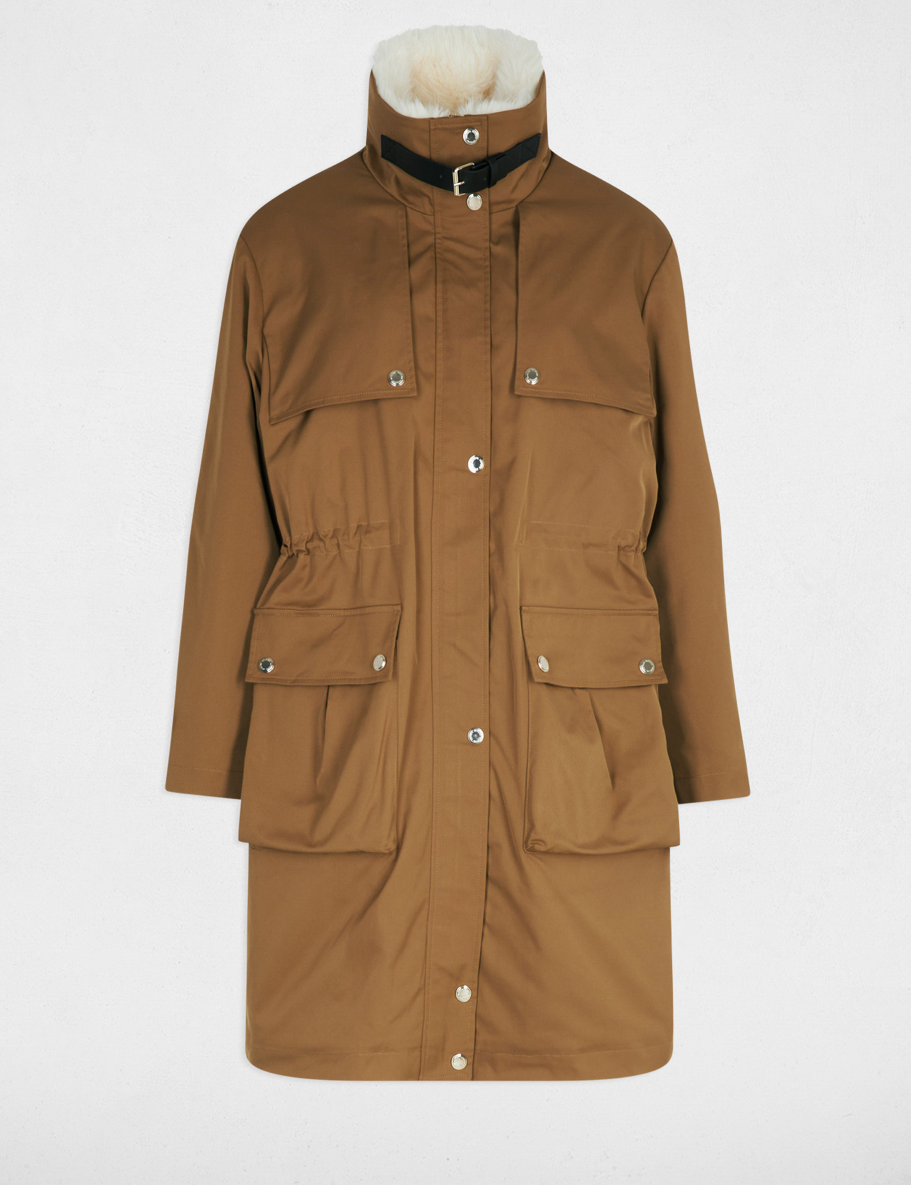 Parka larga ajustable c&aacute;mel mujer