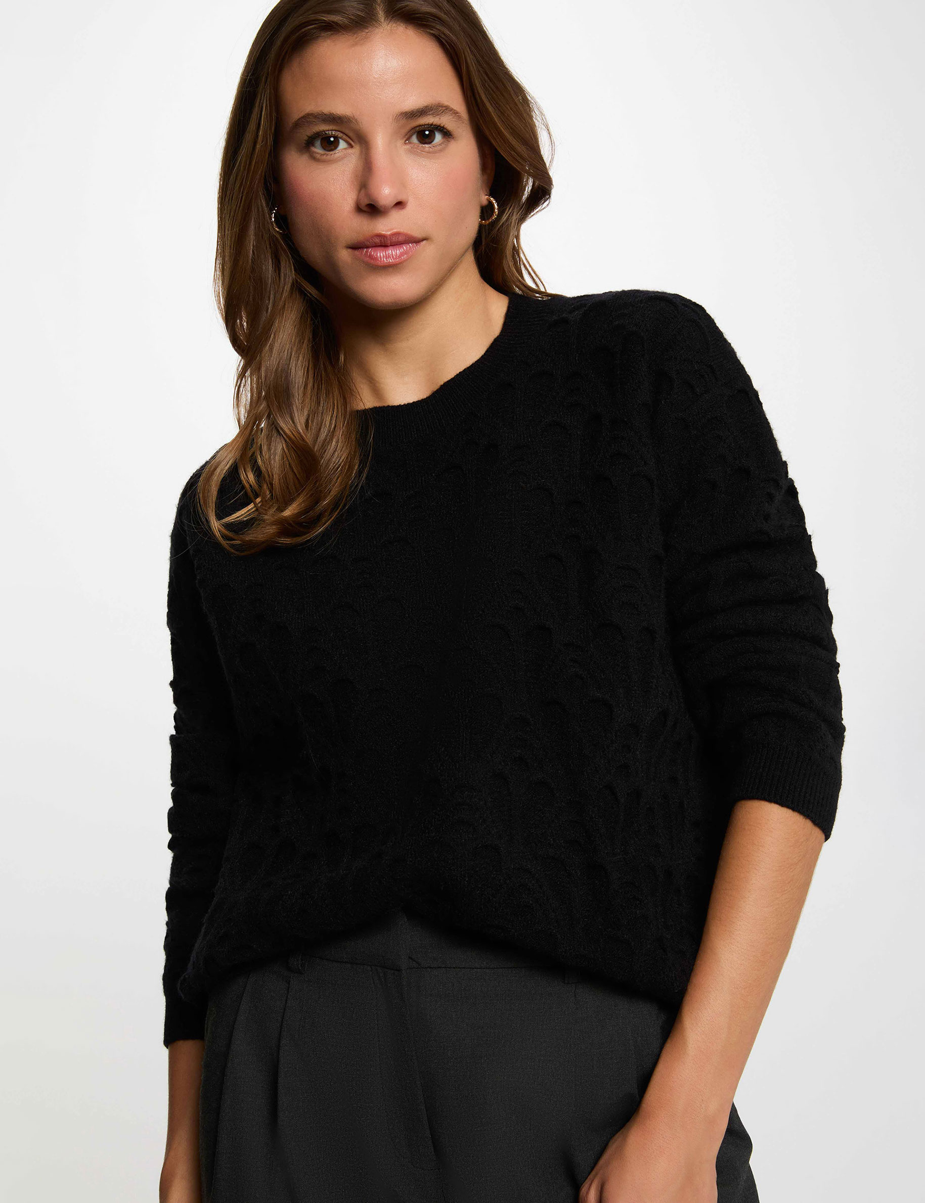 Jersey cuello redondo fantas&iacute;a negro mujer