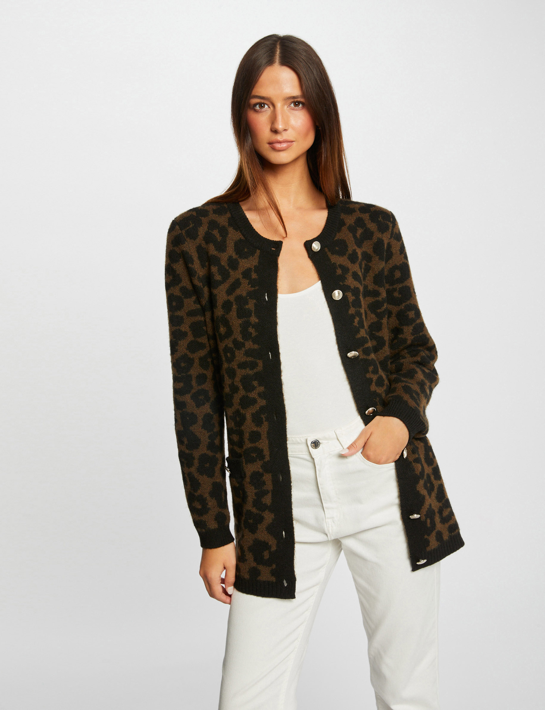 cardigan estampado de leopardo negro mujer Cárdigan estampado de leopardo negro mujer