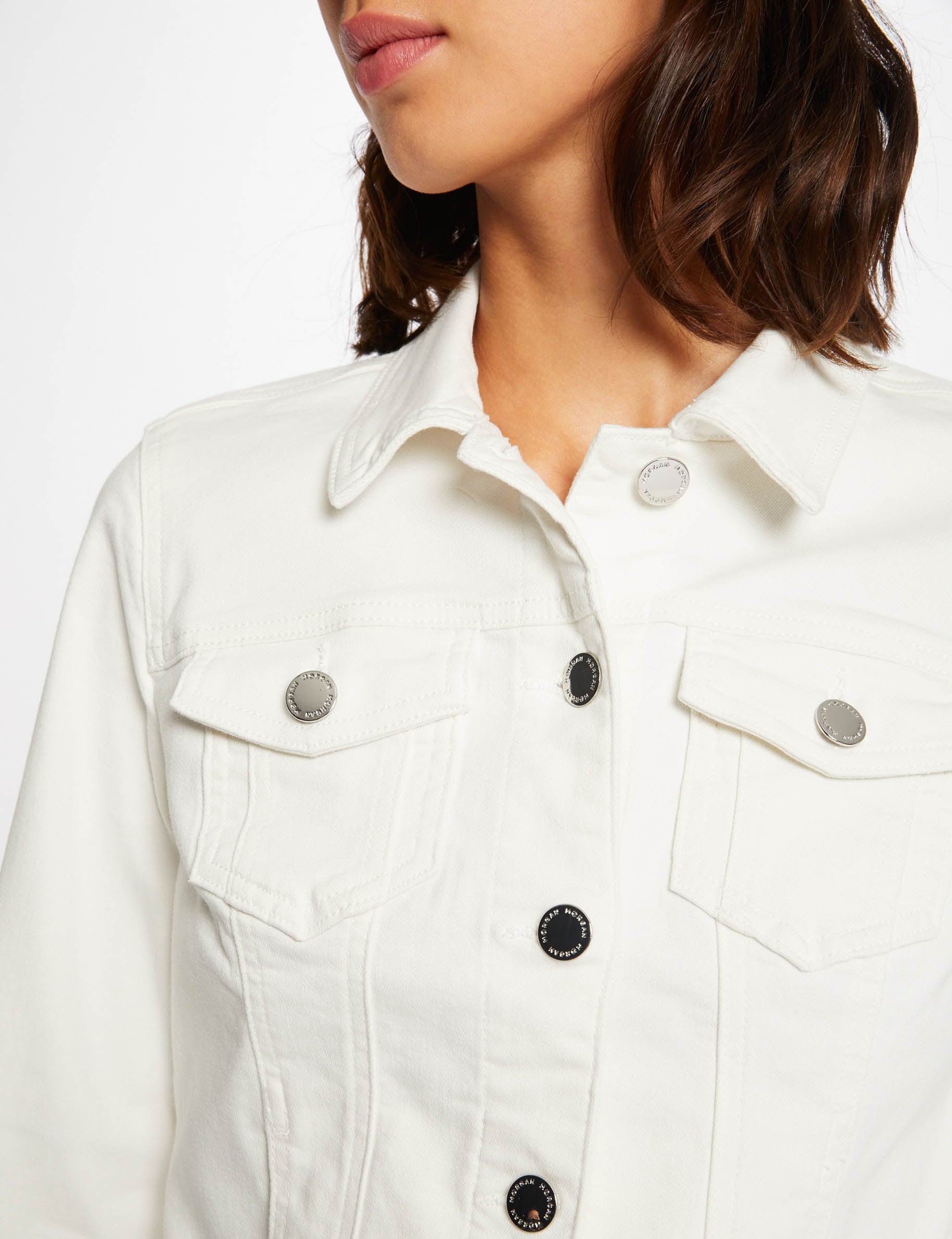 Chaqueta vaquera recta marfil mujer