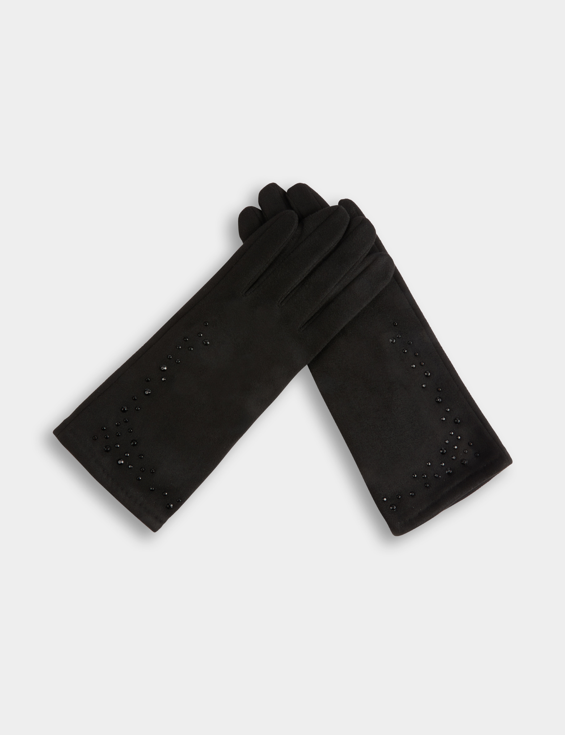Guantes de ante con strass negro mujer