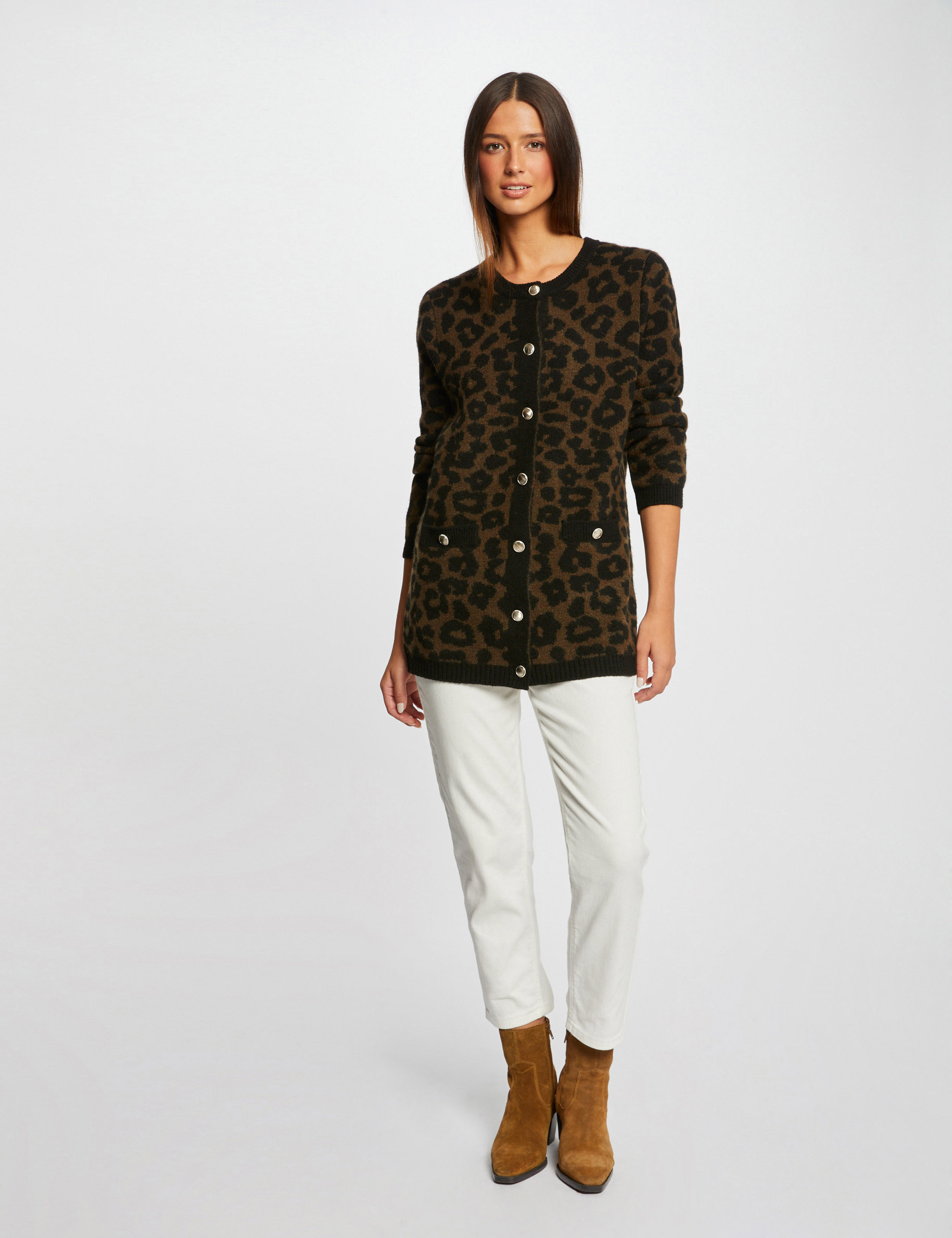 cardigan estampado de leopardo negro mujer Cárdigan estampado de leopardo negro mujer