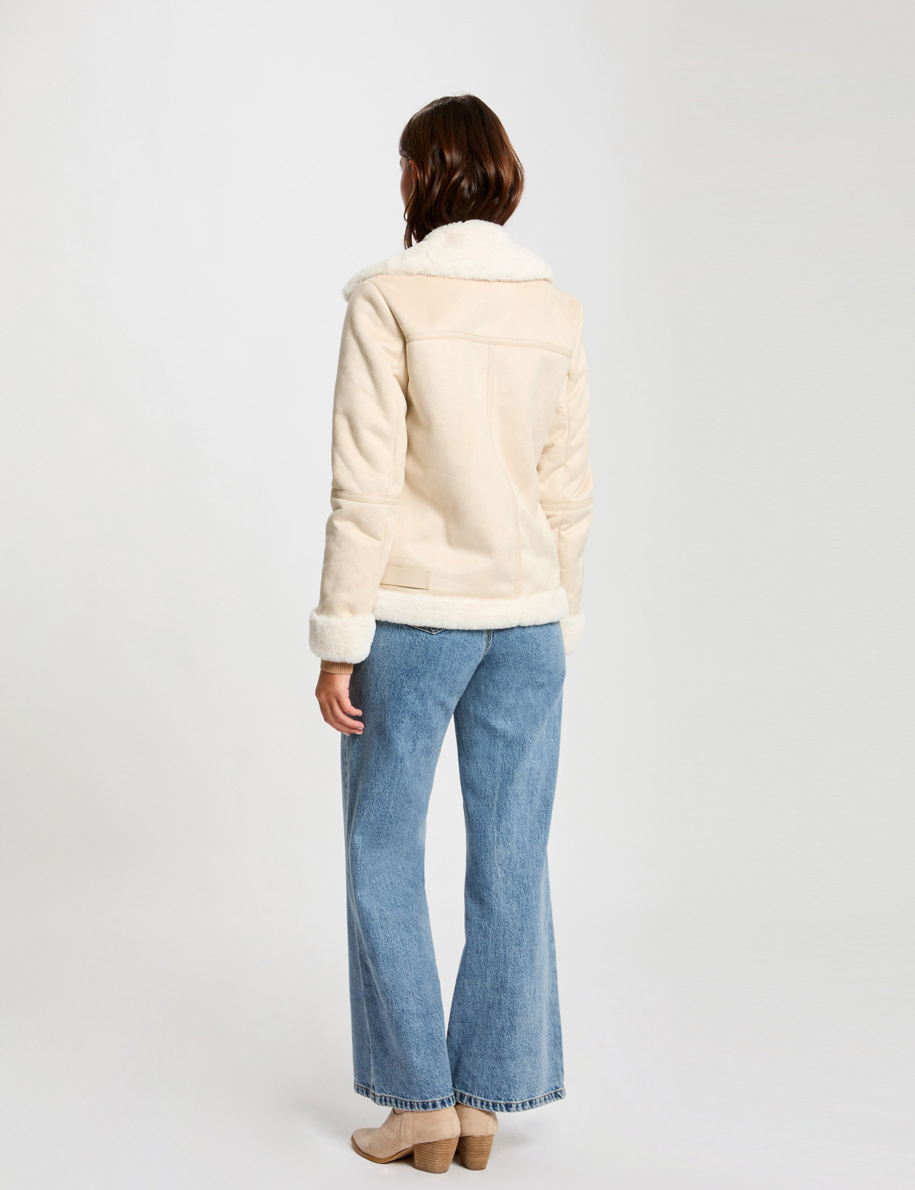 Chaqueta de antelina marfil mujer