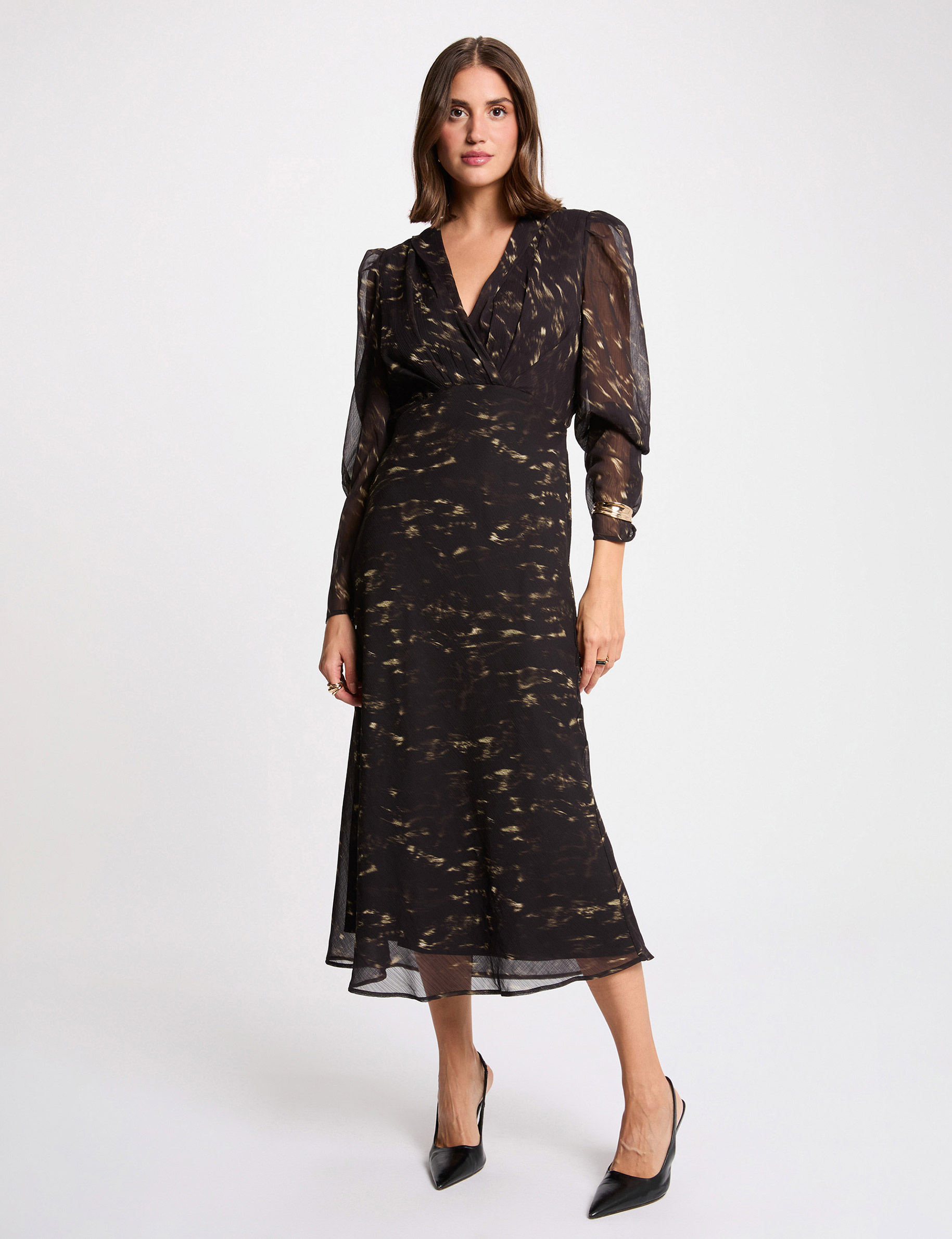 Vestido largo con mangas abullonadas multicolor mujer