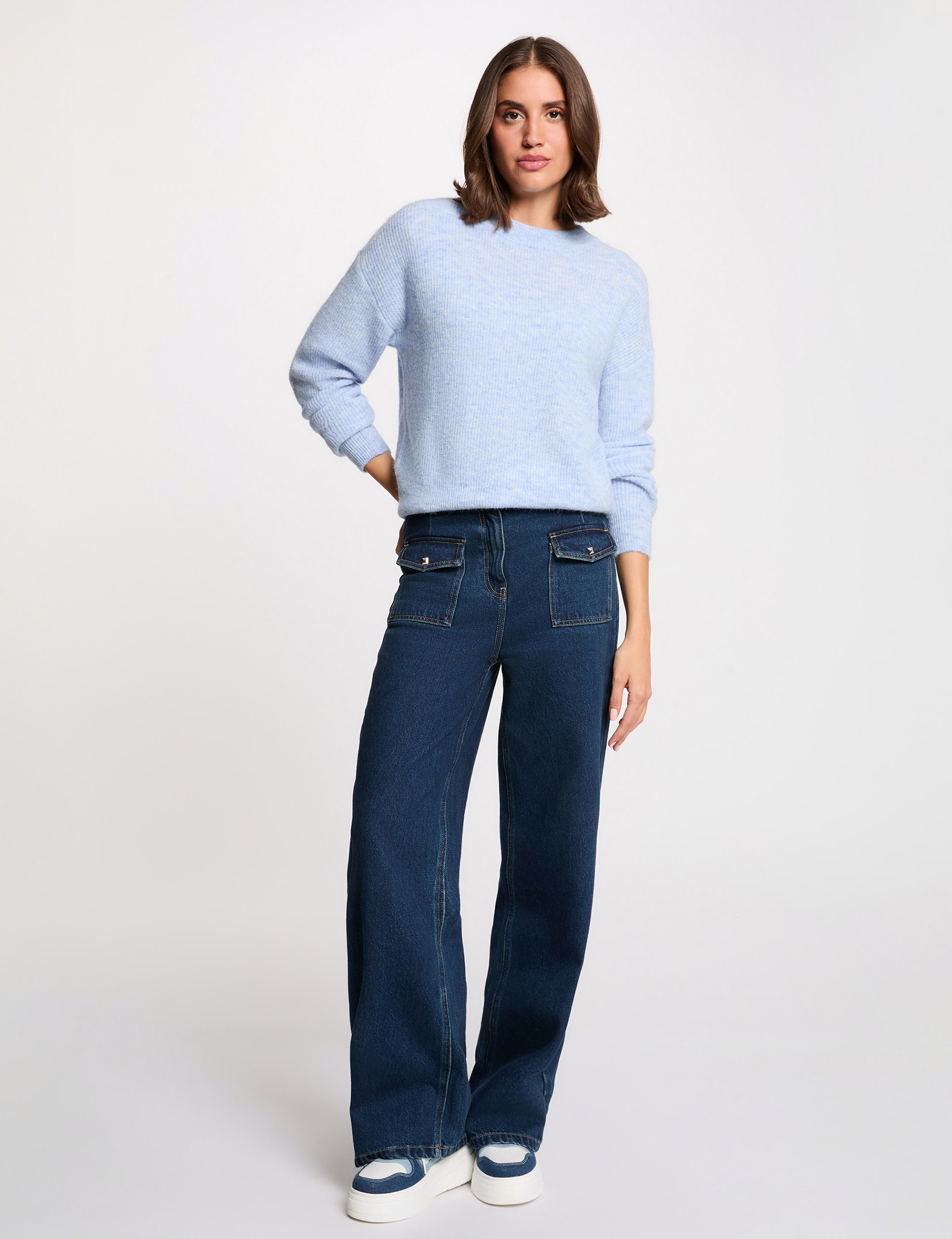 Jersey cuello redondo azul cielo mujer